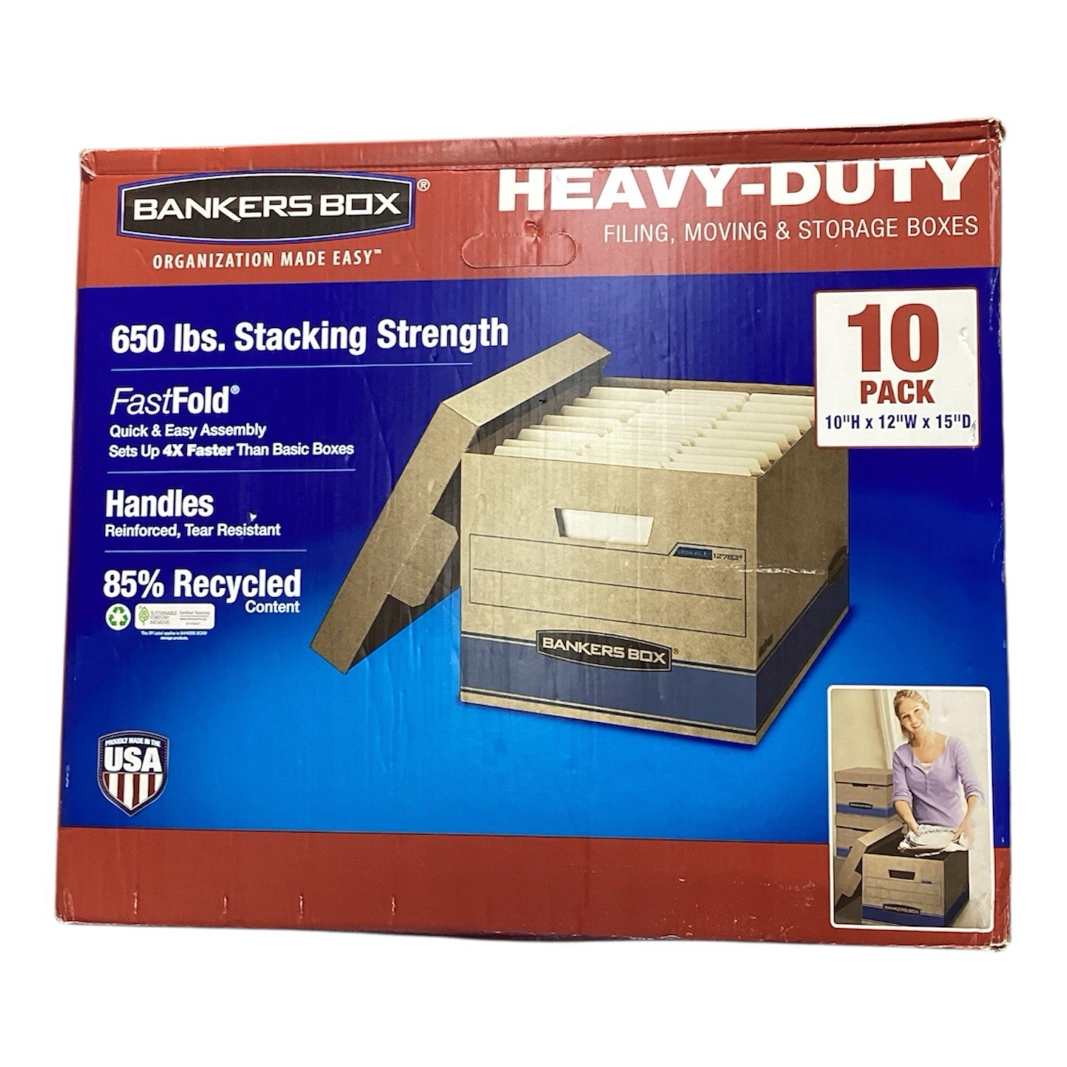 Bankers Box Heavy Duty Storage Boxes, 10″ x 12″ x 15″ 10 Pack, Kraft Brown