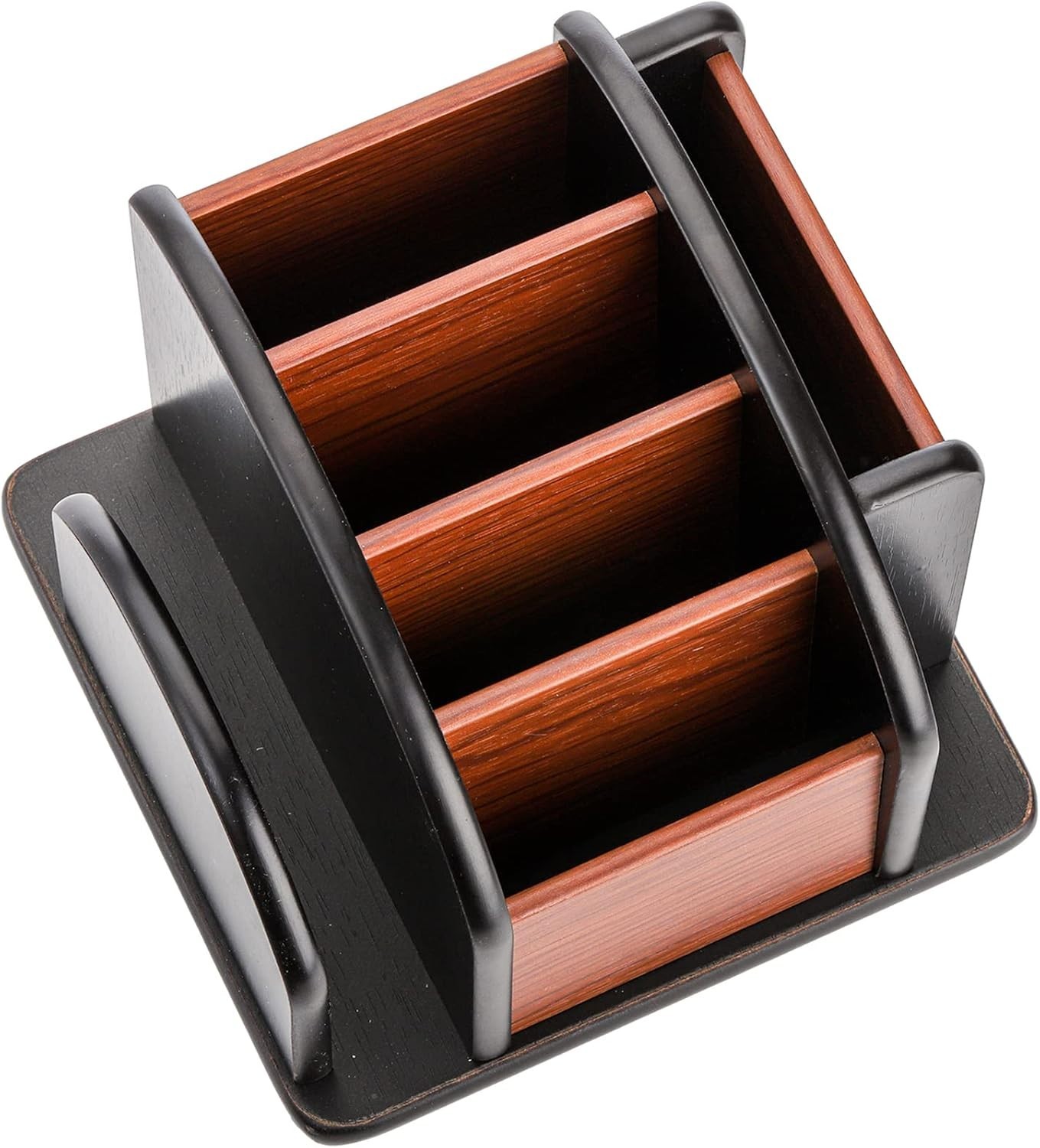 Wood Remote Control Holder for Table, Revolving Office Desktop Organizer