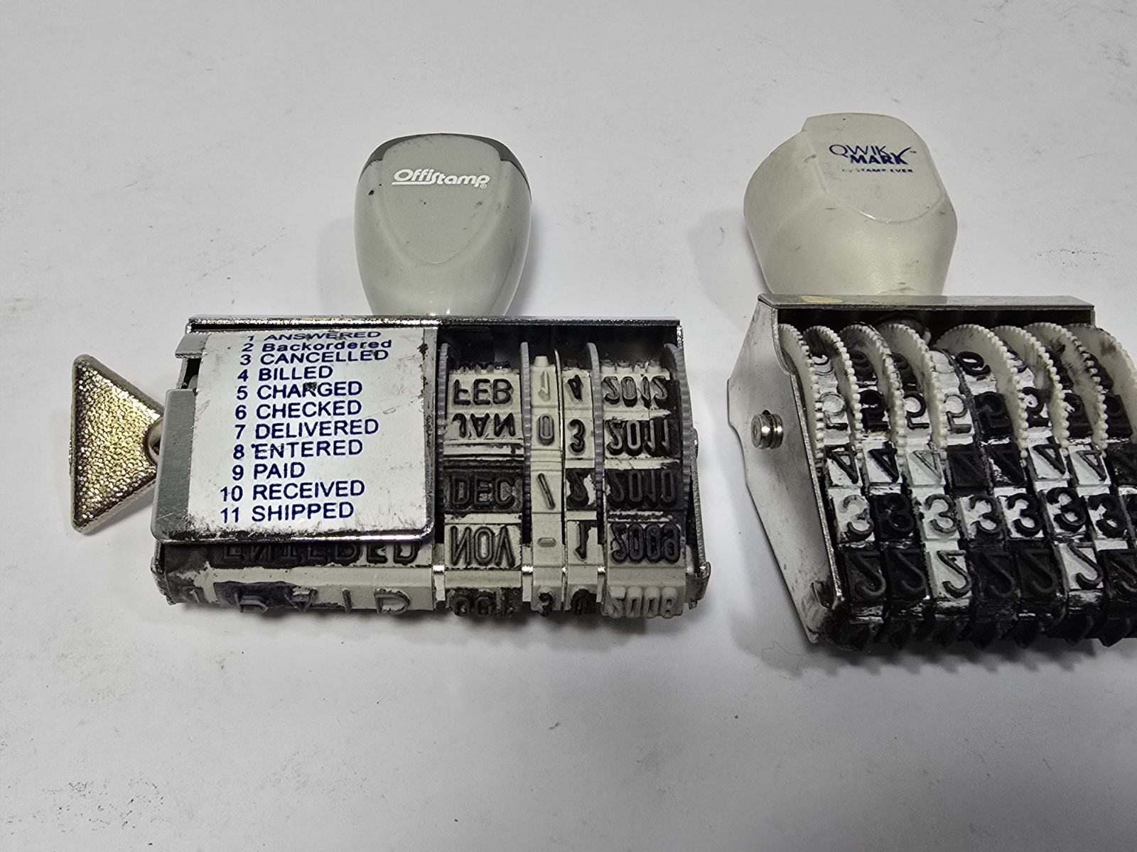 Lot Of 3 Rubber Office Stamps -8 Band Numbering, 07-18 Years & 08-19 Years