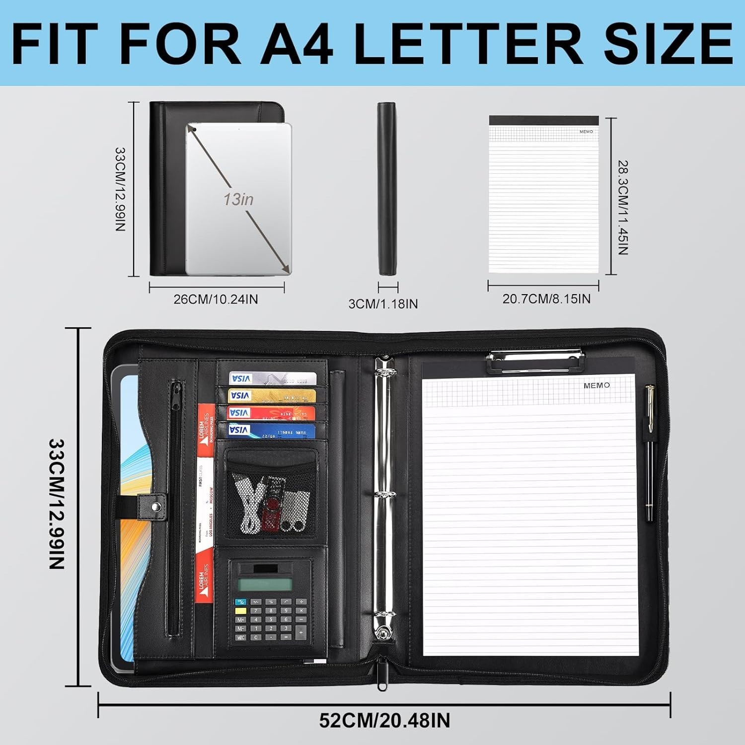 Zippered Leather Portfolio Professional Interview Resume Organizer Document Case