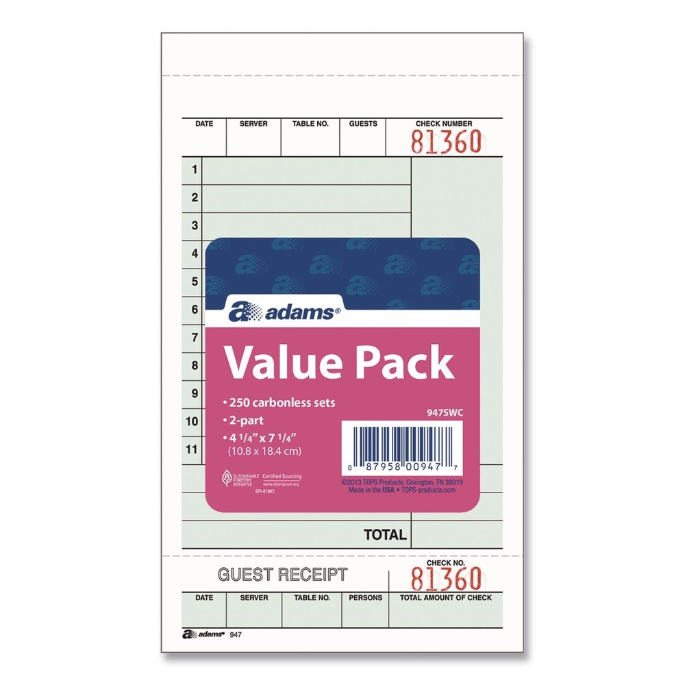 Adams 947SWC 4.25 x 6.75 Two-Part Carbonless Guest Check Unit Sets (250/PK) New