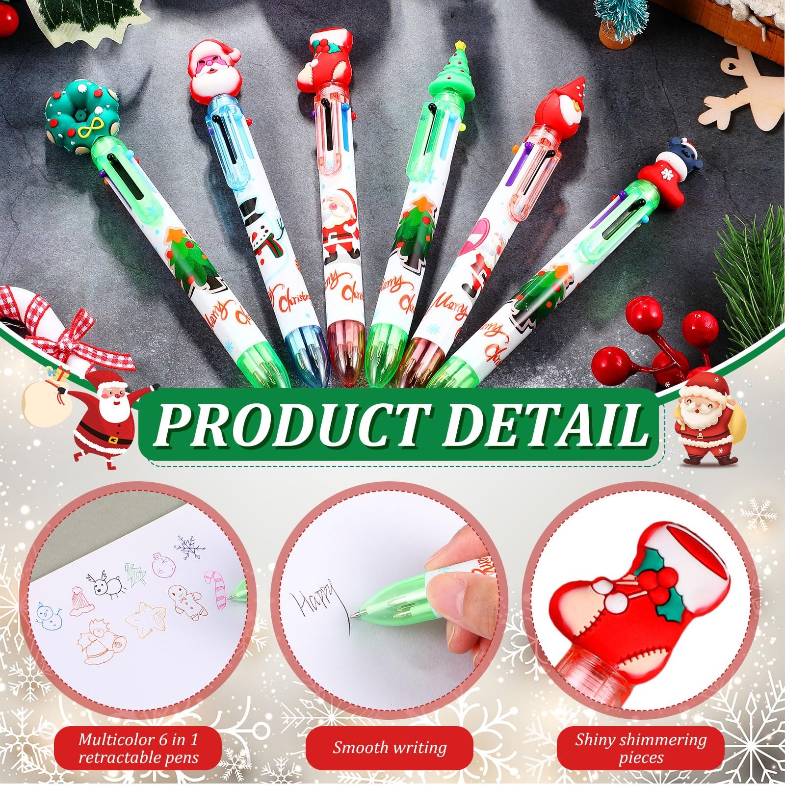100 Pcs Christmas Multicolor Ballpoint Pen Bulk Retractable 6 in 1 Pens Xmas …