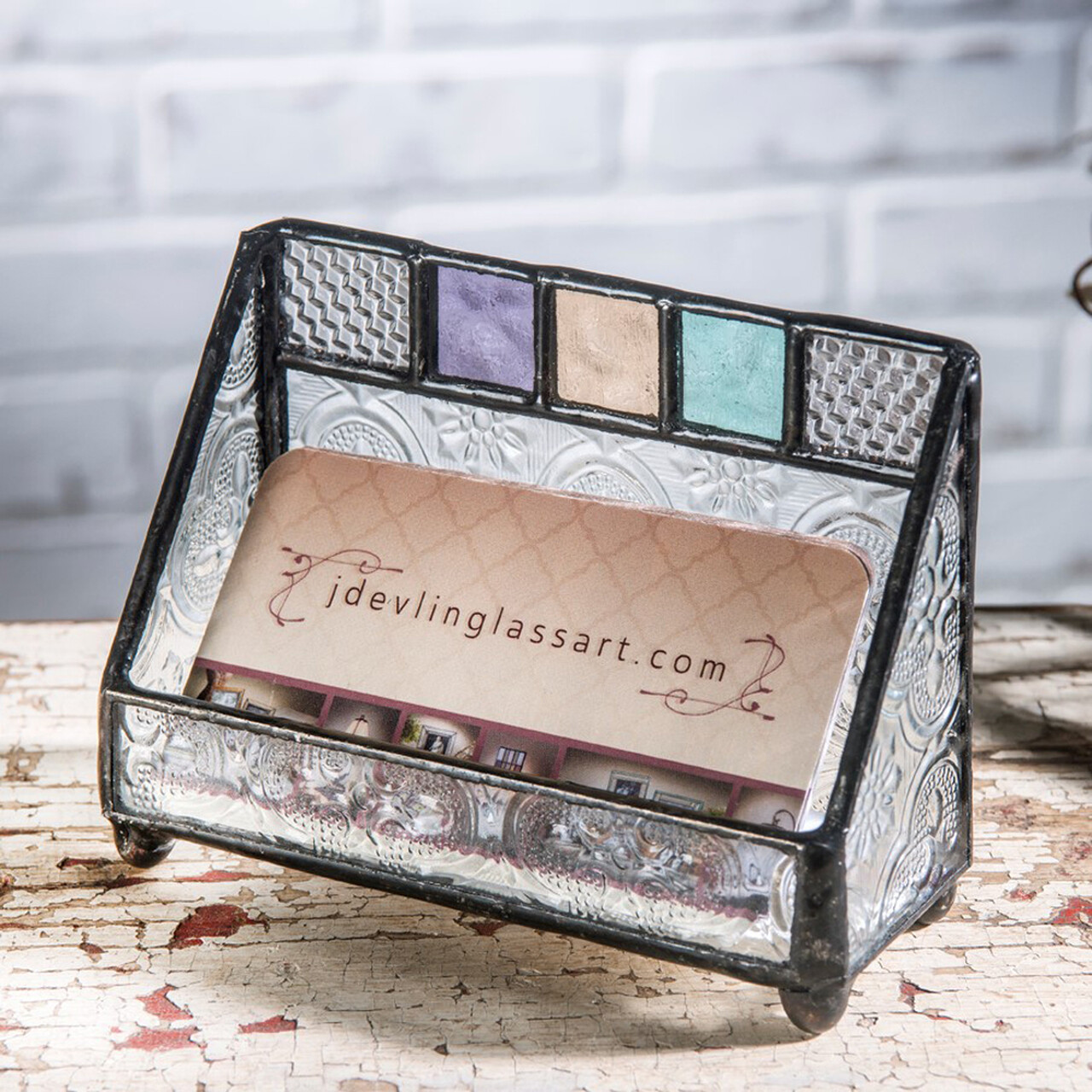 J Devlin Glass Stained Glass Business Card Holder ~~ NEW ~~