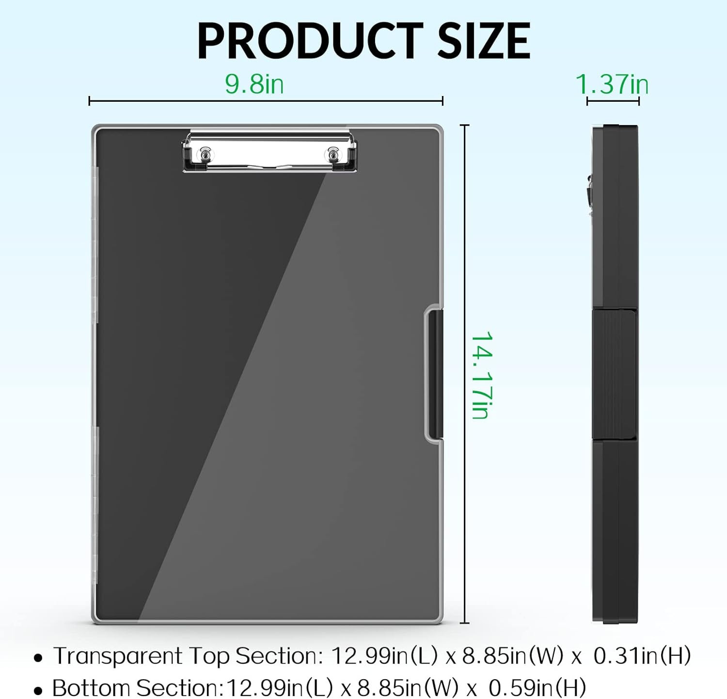 Clipboard with Storage, Heavy Duty Cleaview Clip Boards 8.5X11 with Dual Storage