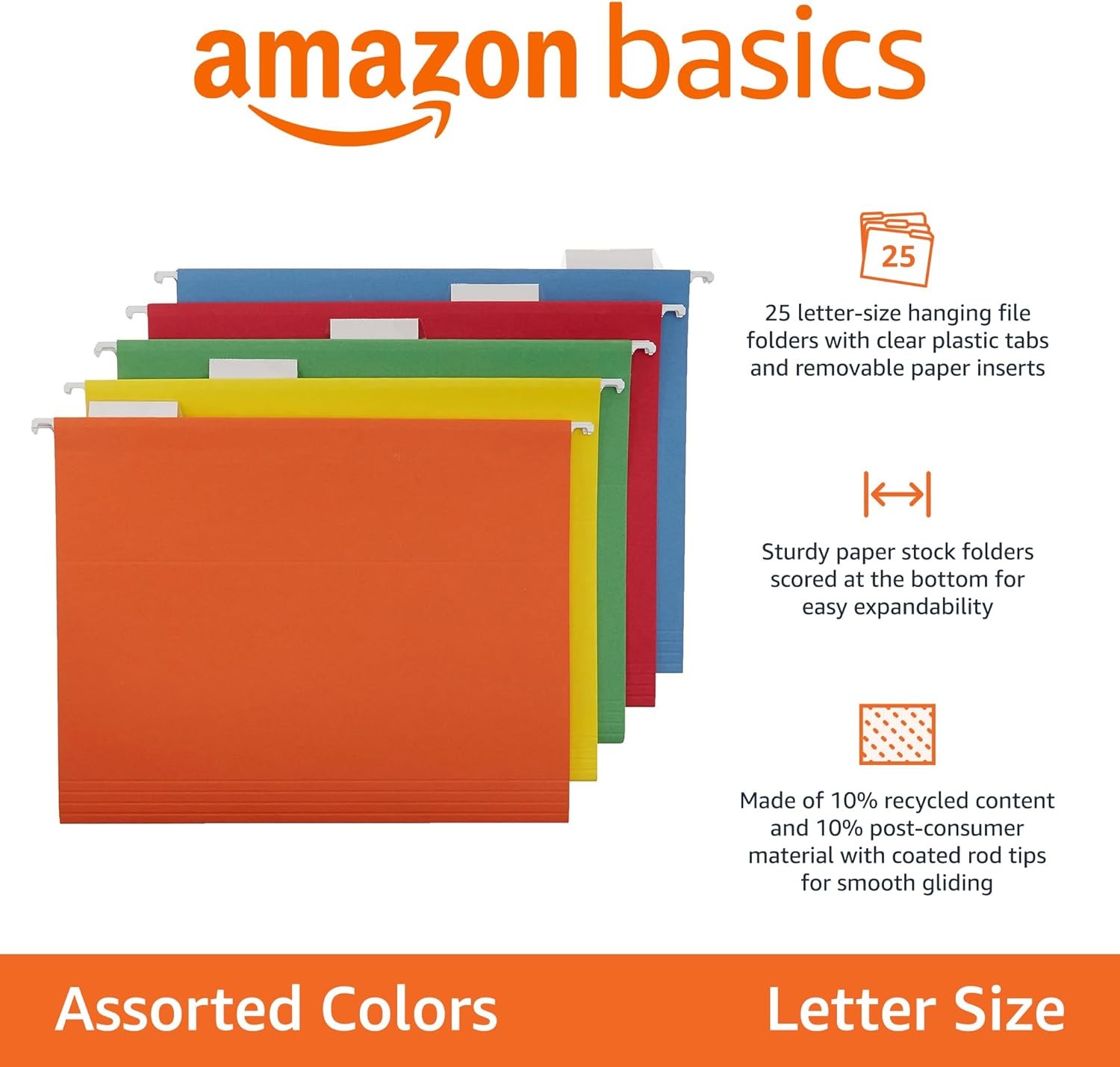 Amazon Basics Hanging Organizer File Folders for Efficient Letter, Assorted