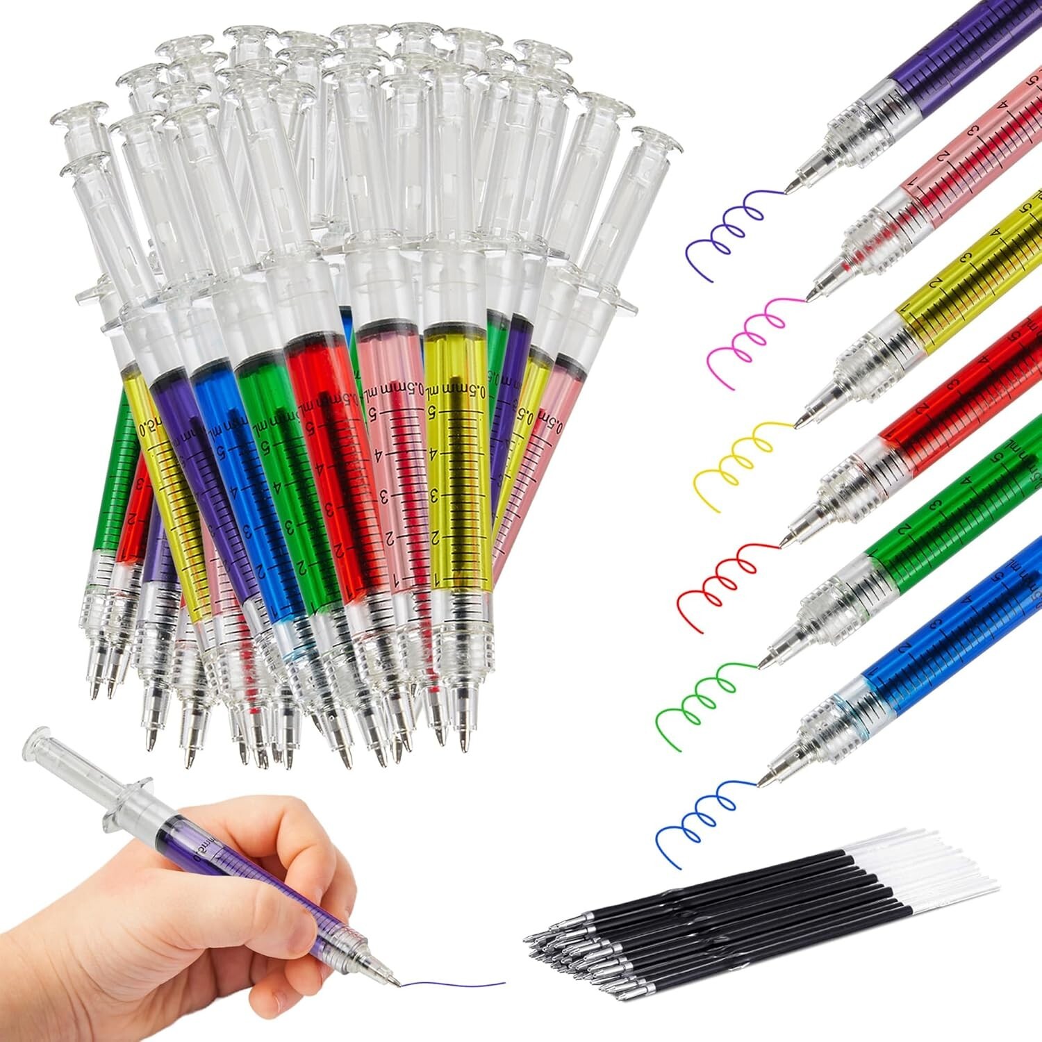 Syringe Pens Multi-Color Retractable Colored Inks Fun Pens 24 Pack