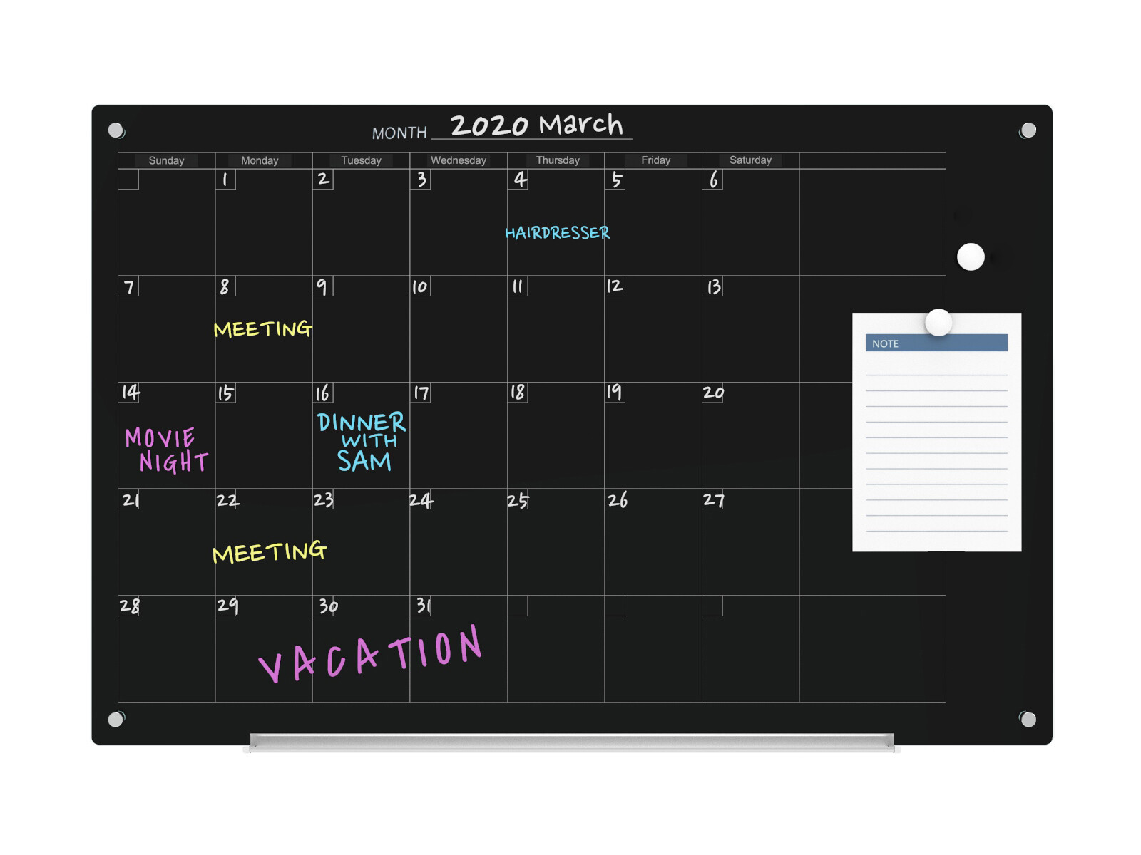 Audio-Visual Direct Magnetic Glass Calendar Dry-Erase Board Set, Monthly