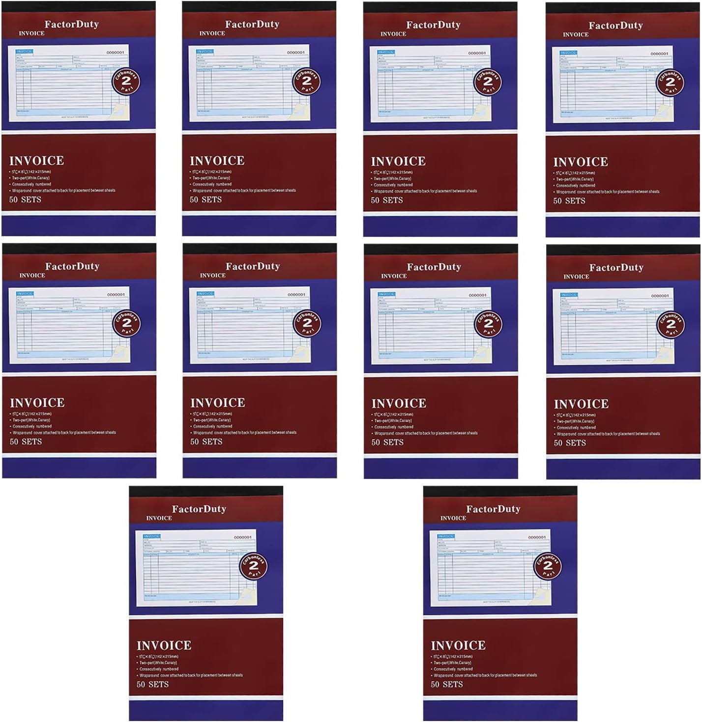 10 Pack Receipt Large Sales Order Book Invoice Duplicate Copy 50 Sets 5.5″ X 8″5