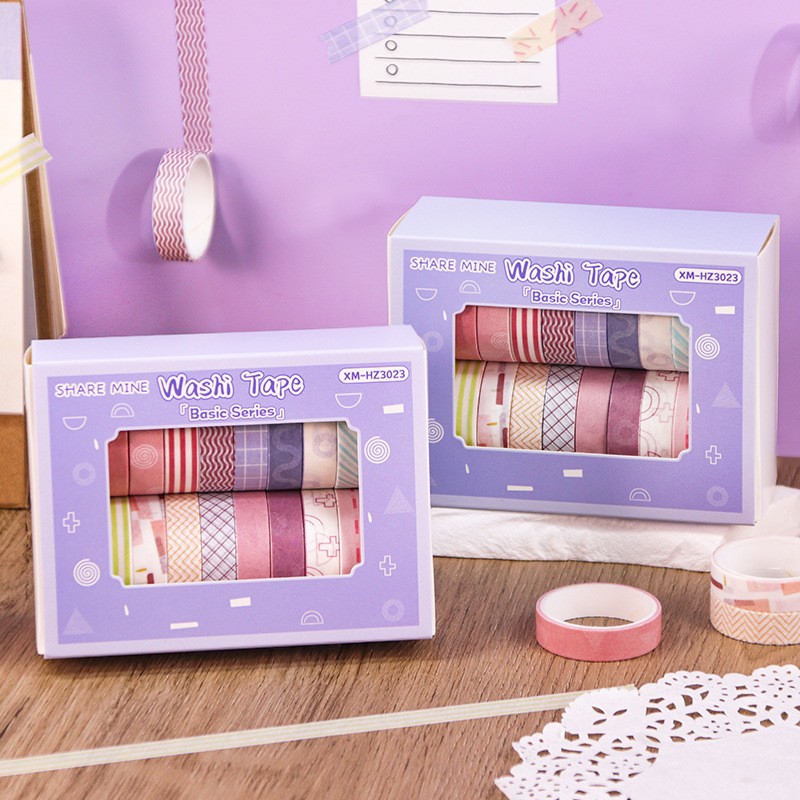 Hand Account Tape Set 20 Roll Box Set Macaron Solid Color Vintage and Paper Tape