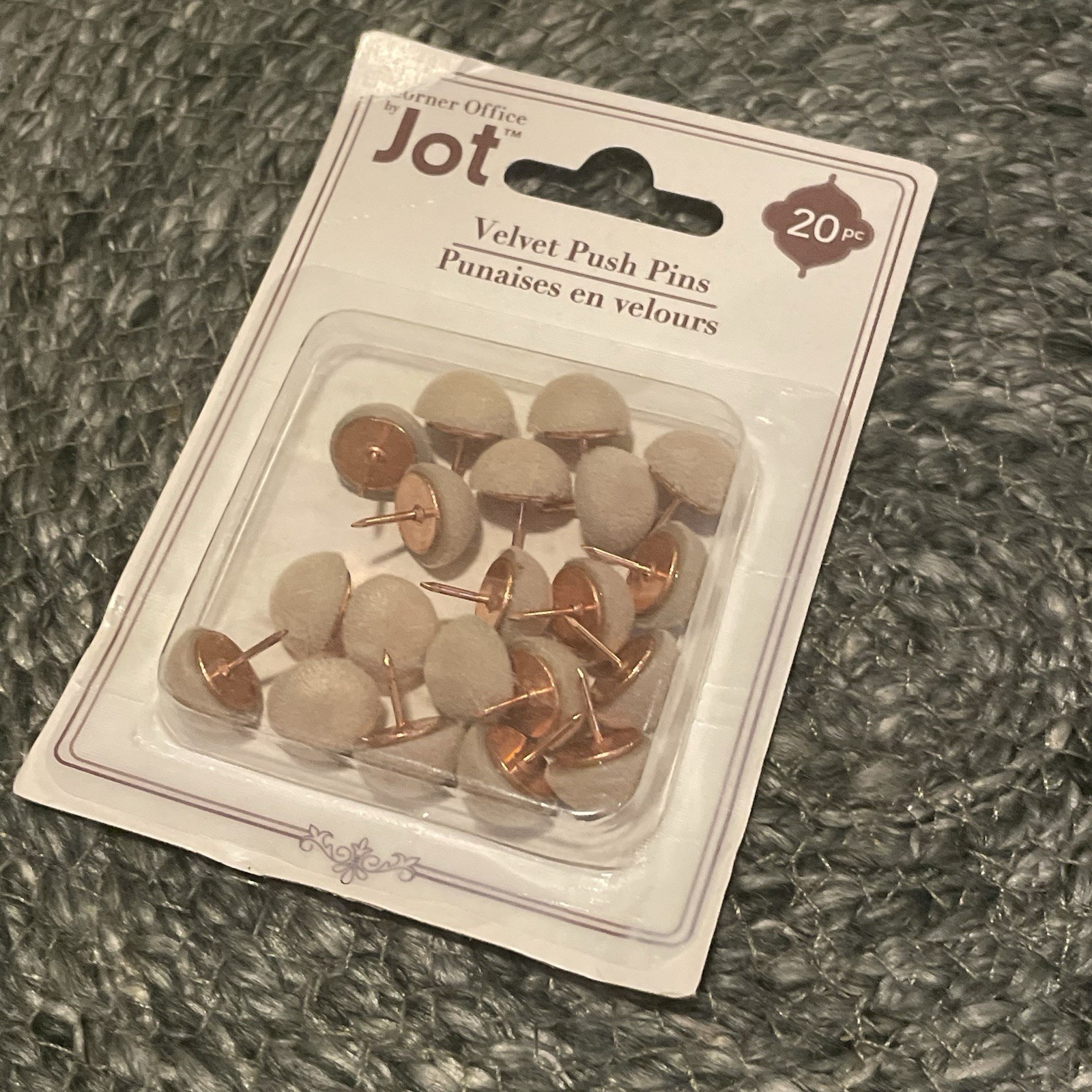 ✅Jot Velvet Push Pins 20pc Tan Beige Office Bulletin Board New #️⃣0842-46