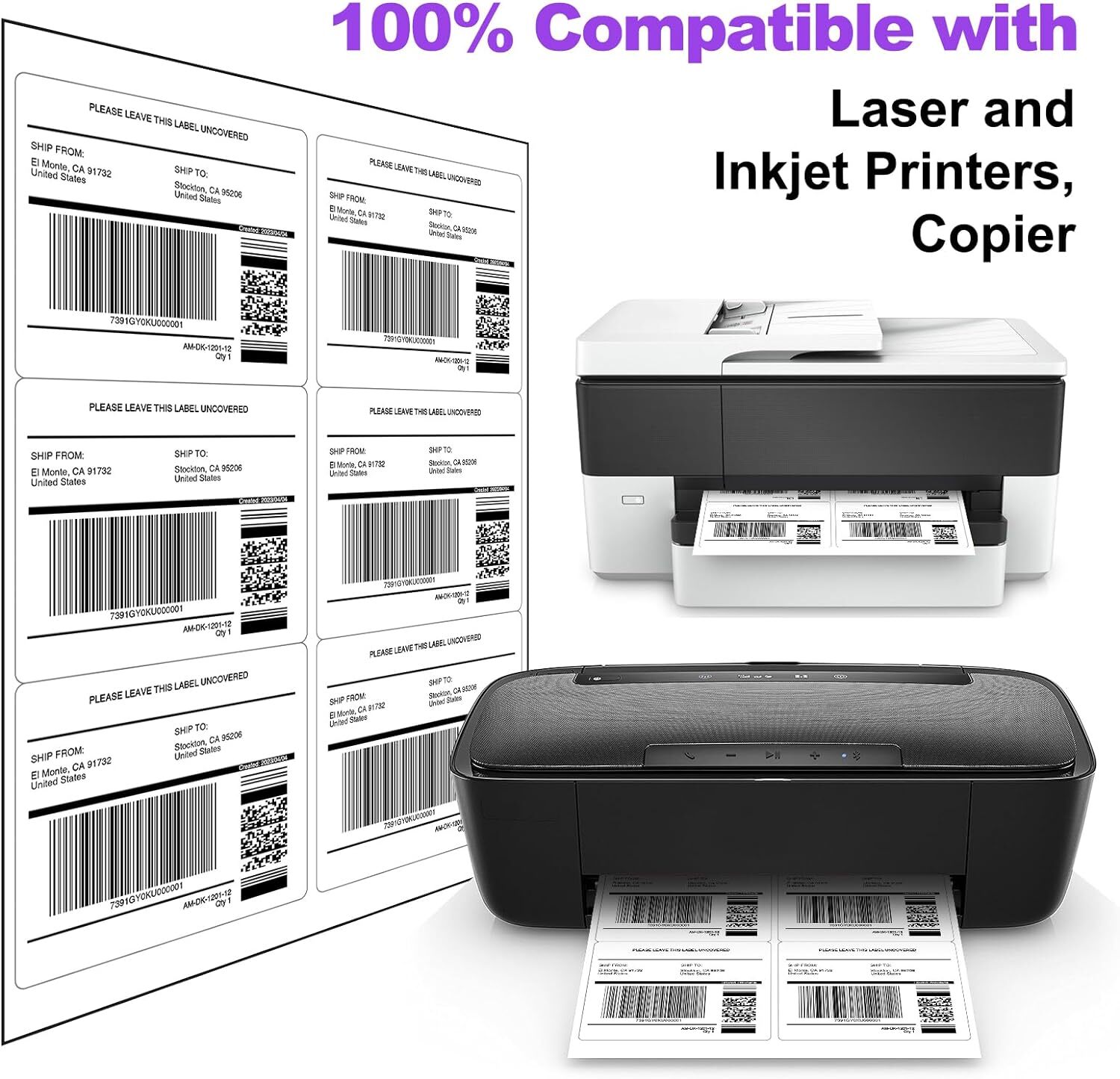8.5×11 Shipping Label Sheets 6 UP 150 Labels Permanent Adhesive Laser Inkjet