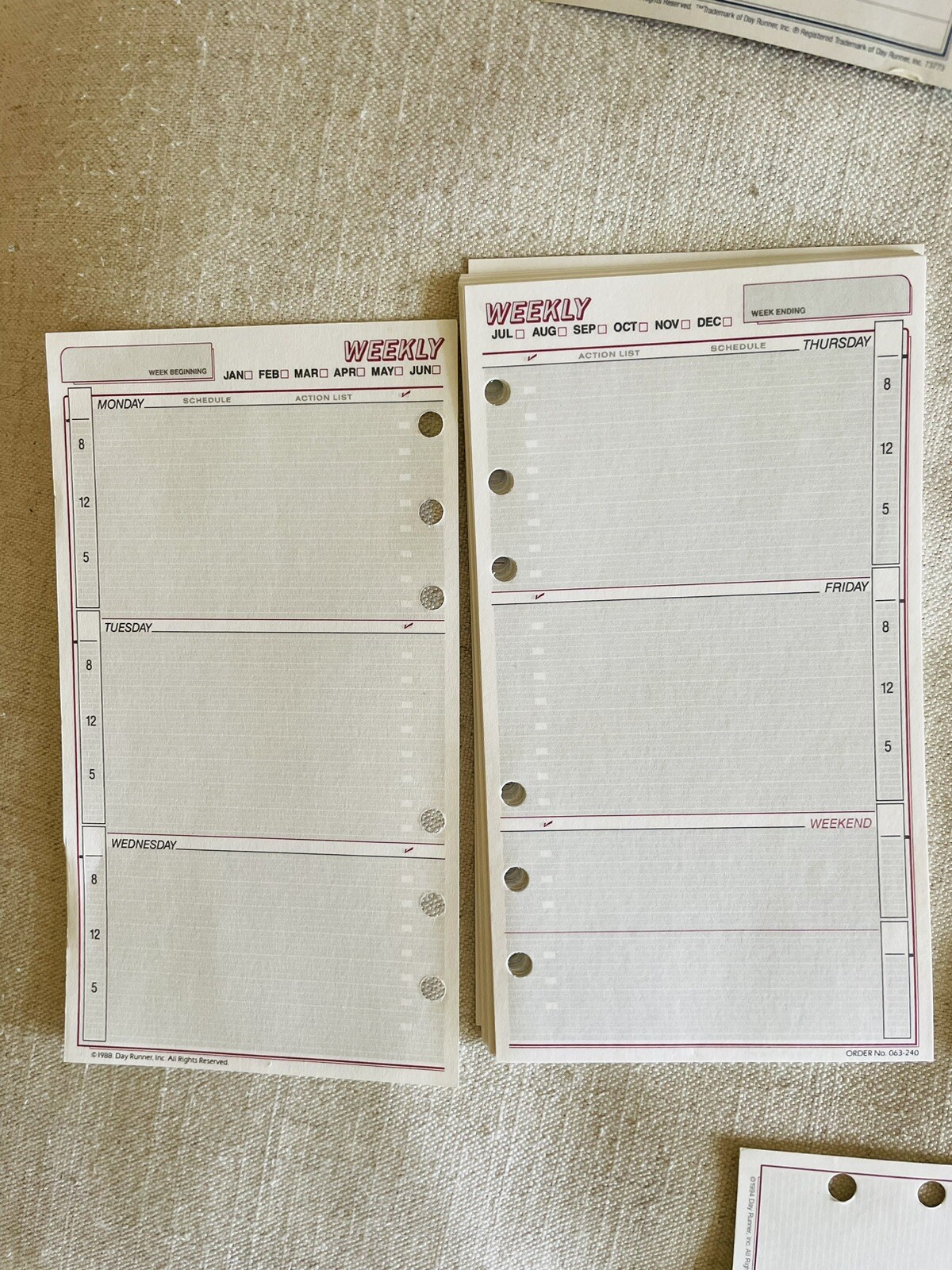 Vintage 80s DAY RUNNER Personal Planner 6 Ring Refill Inserts 1988 Undated WO2P