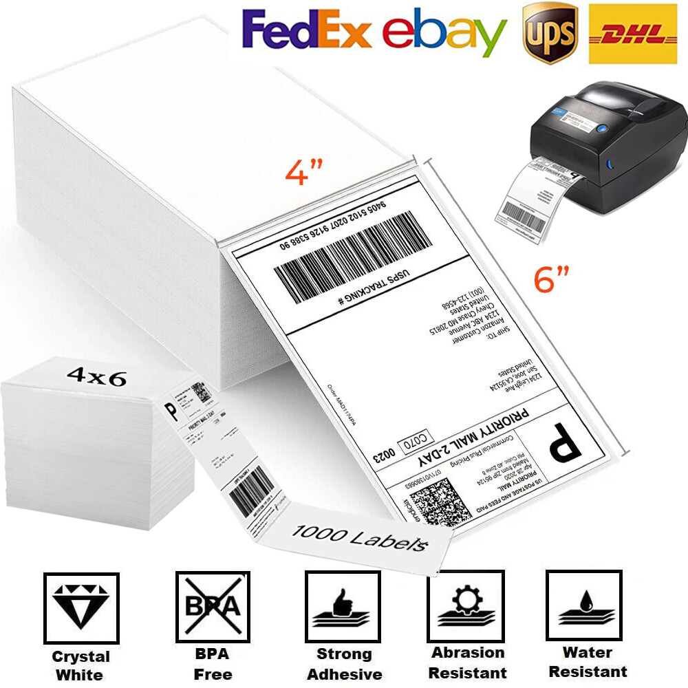 1000 labels 4×6 Fanfold Direct Thermal Shipping Labels Perforated Zebra & Rollo