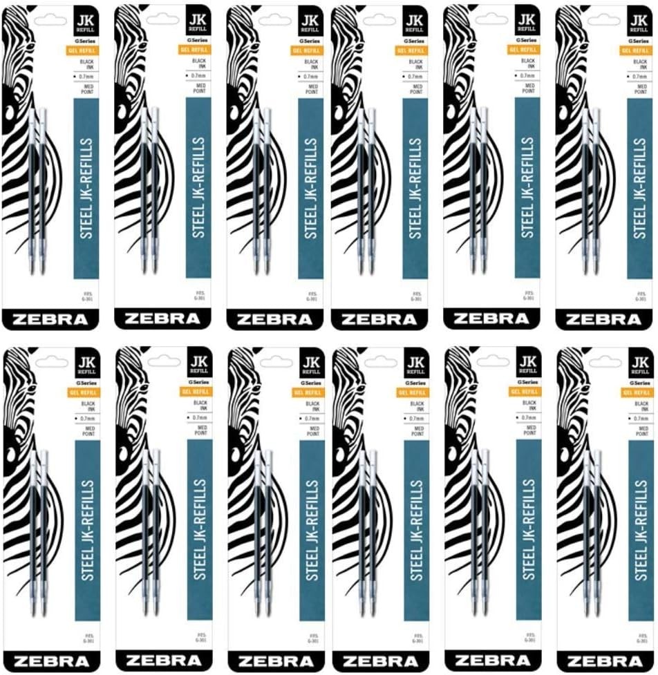 Zebra JK-Refll G301 Retractable Gel Pen Refills, 0.7mm, Medium Point, Black…