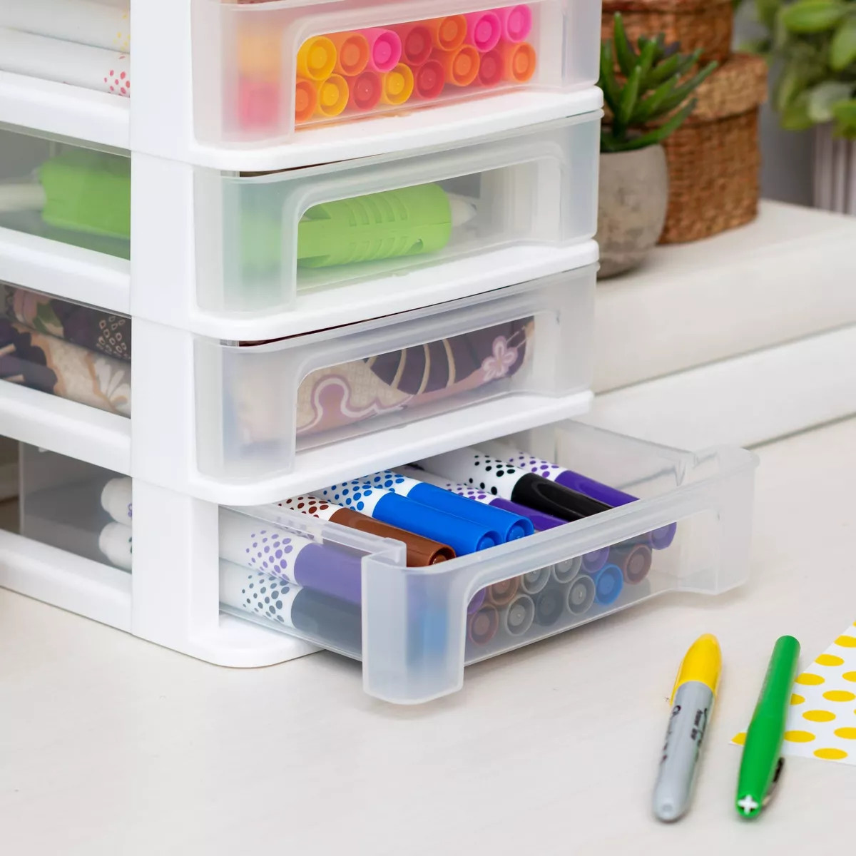 4 Drawer Desktop Organizer Storage Cabinet Plastic Stackable White