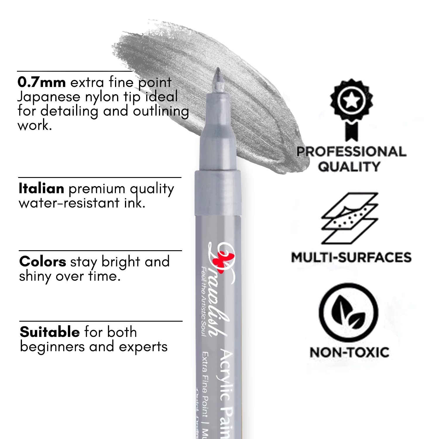 Acrylic Paint Pens – Permanent Markers 2 1 Count (Pack of 4), Gold, Silver