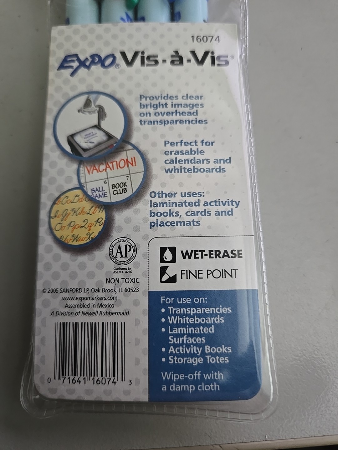 Expo Vis-a-Vis Wet Erase Markers, 4-Color Set SAN-16074, Fine Point