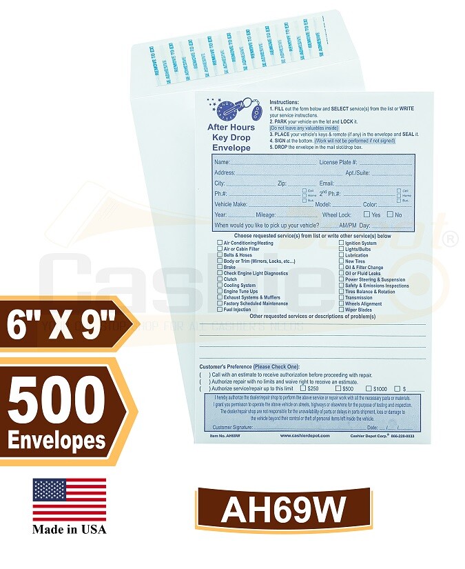 After Hours/Night Key Drop Envelope, 6″ x 9″, Peel & Seal, 28LB White, 500CT
