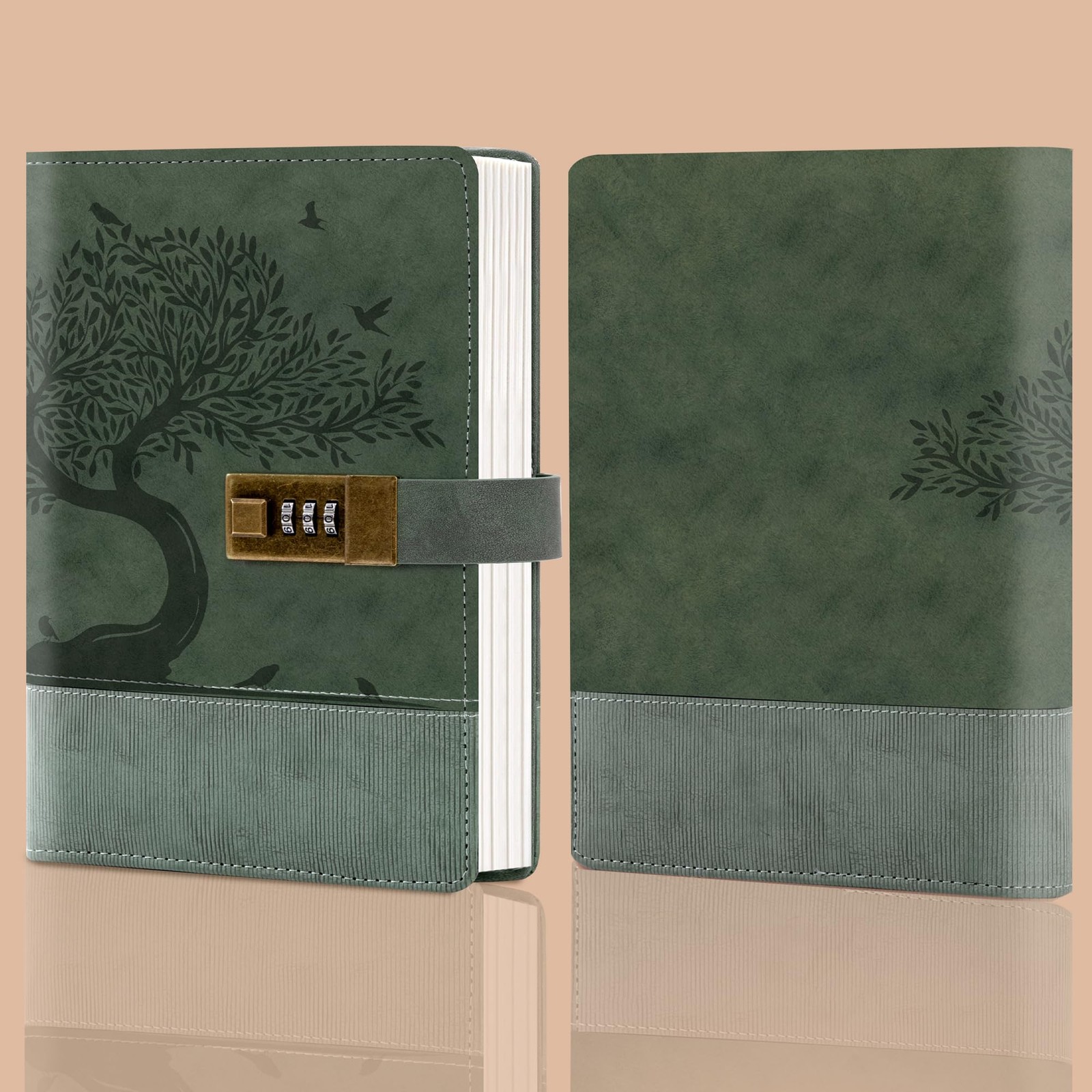 MINICAGIE Vintage Diary with Lock for Women Girls 256 Pages Leather Green