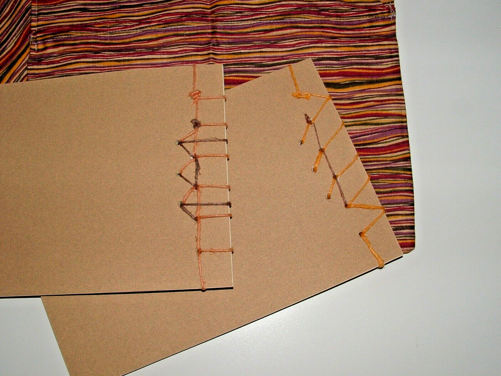 Blank Journal Notepad w/ Fold-Over Fabric Pouch (2), Hand-stitched Side-Bound