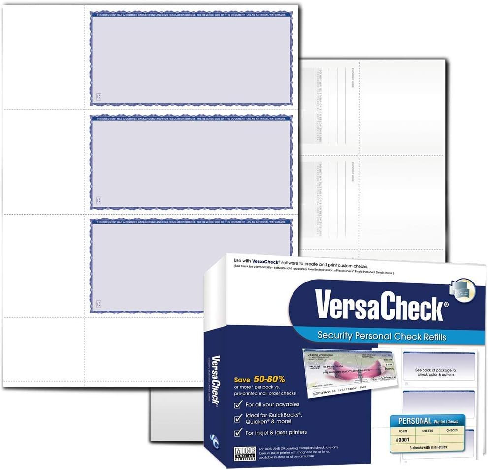 Secure Checks – 750 Blank Business or Personal Wallet Checks – Blue Premium – 25