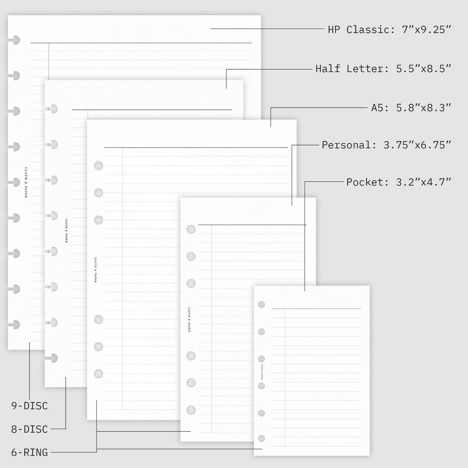 A5 2026 Daily Planner Inserts – 6 Ring Refills, 2 Days/Page, Minimalist Design,