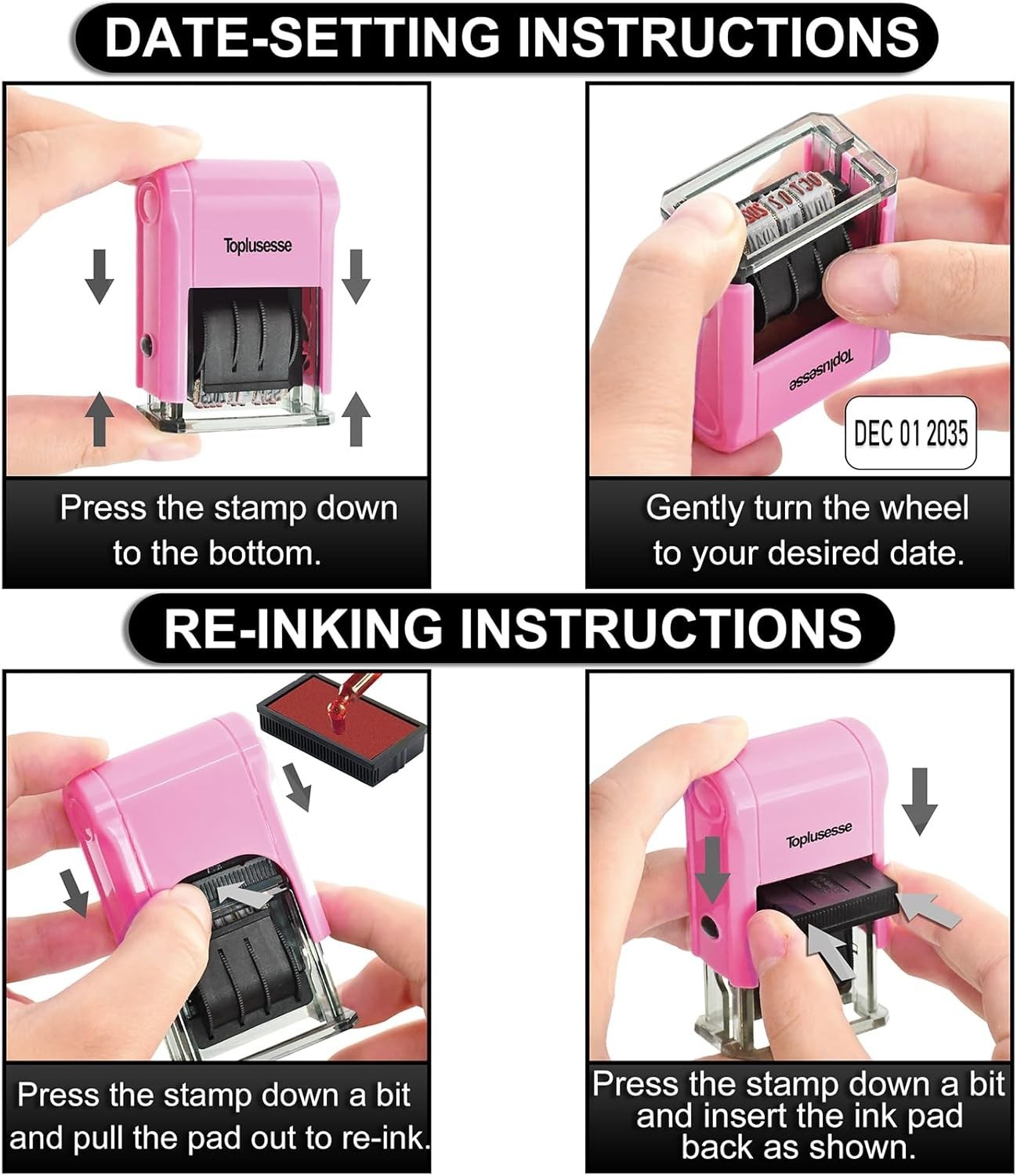 Date Stamp Self Inking Dater Stamp for Business 12 Band Purple Mount Black I…