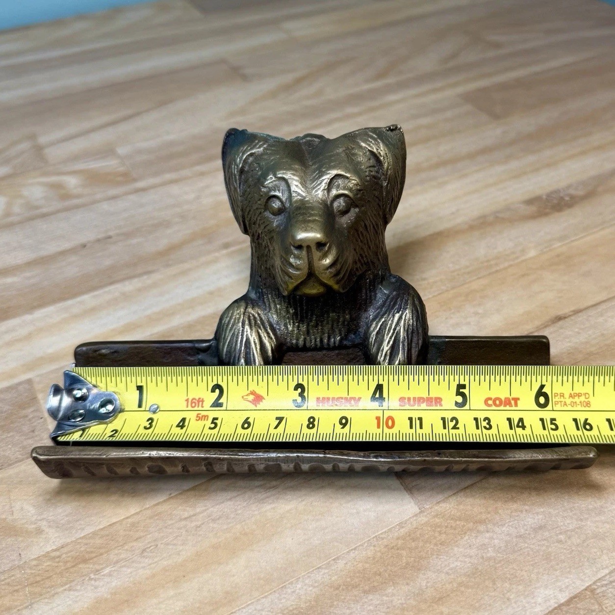 VTG Bronze Cast Metal Dog Puppy Office Desk Business Card Pen Holder 50s 60s 70s