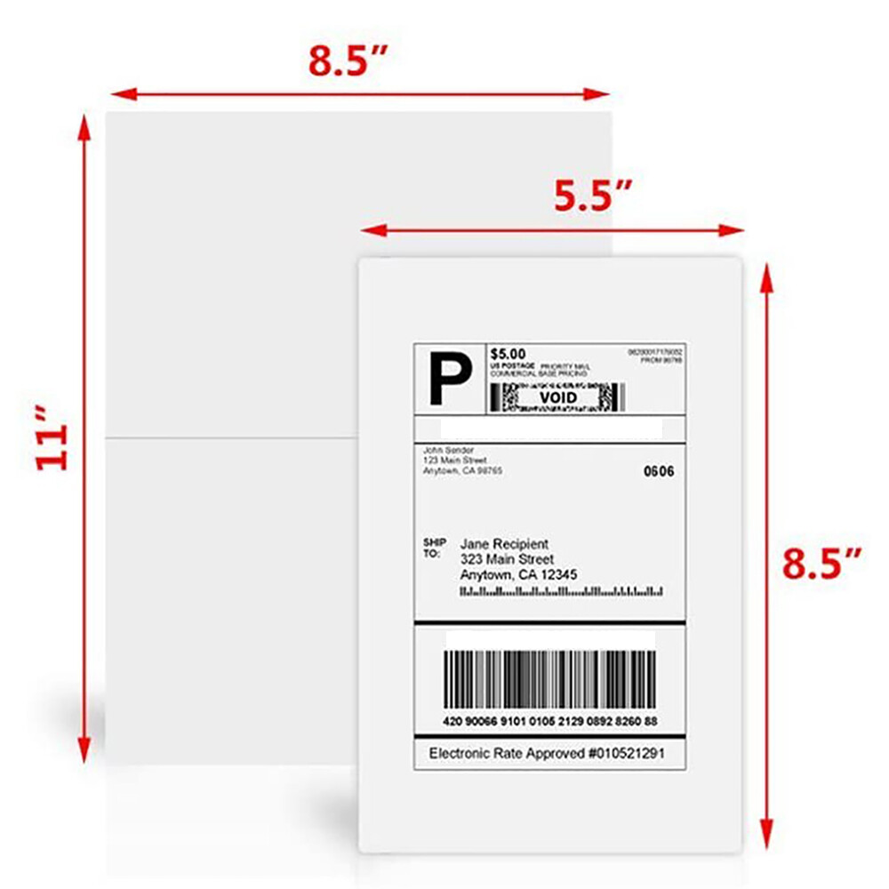 1000 Shipping Labels 8.5 x 5.5 Half Sheets Blank Self Adhesive 2 Per Sheet USA
