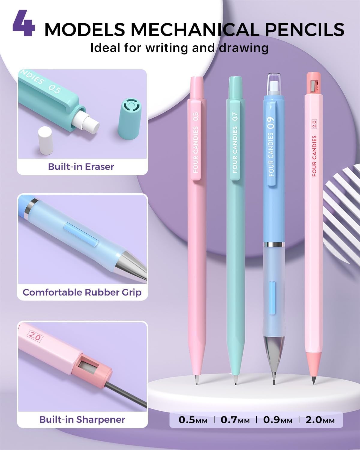 36PCS Aesthetic School Supplies, Mechanical Pencils 0.5mm, 0.7mm, 0.9mm & 2.0mm