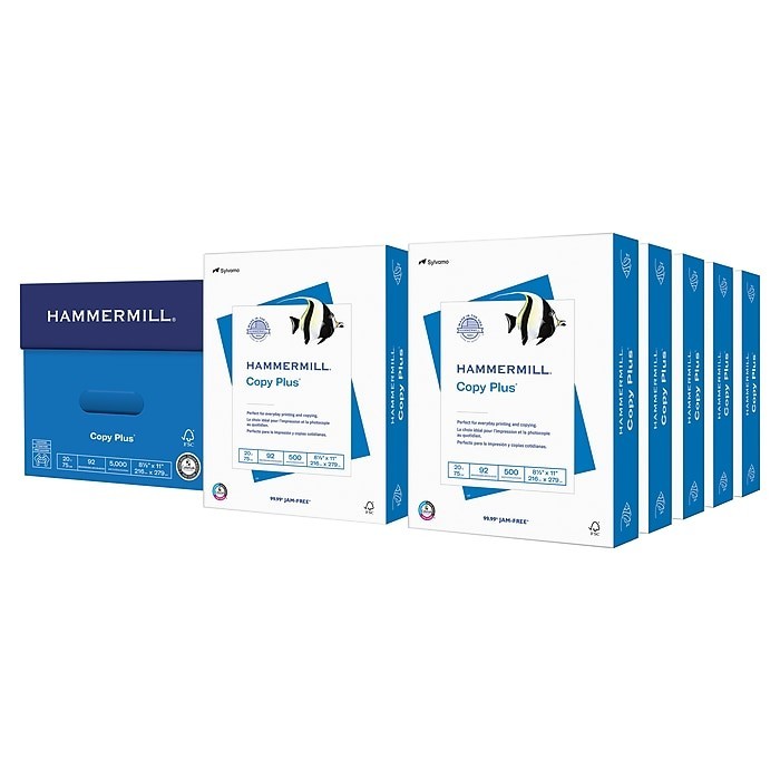 Hammermill Copy Plus Paper, 92 Brightness, 20lb, 8-1/2 x 11, 5000 Sheets/Carton