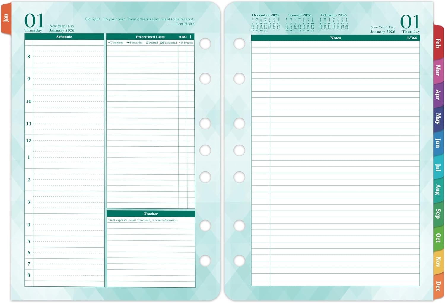 2026 Daily & Monthly Planner Refills 2 Pages Per Day Green 5.5×8.4 Inches