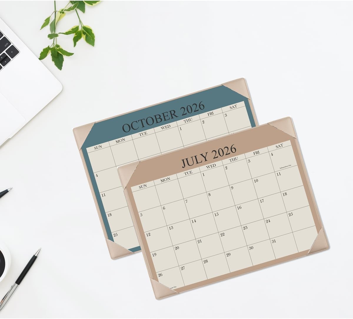 Desk Calendar 2026 with Desktop Mat, 18 Month Small 8.5″ x 11″, Beige