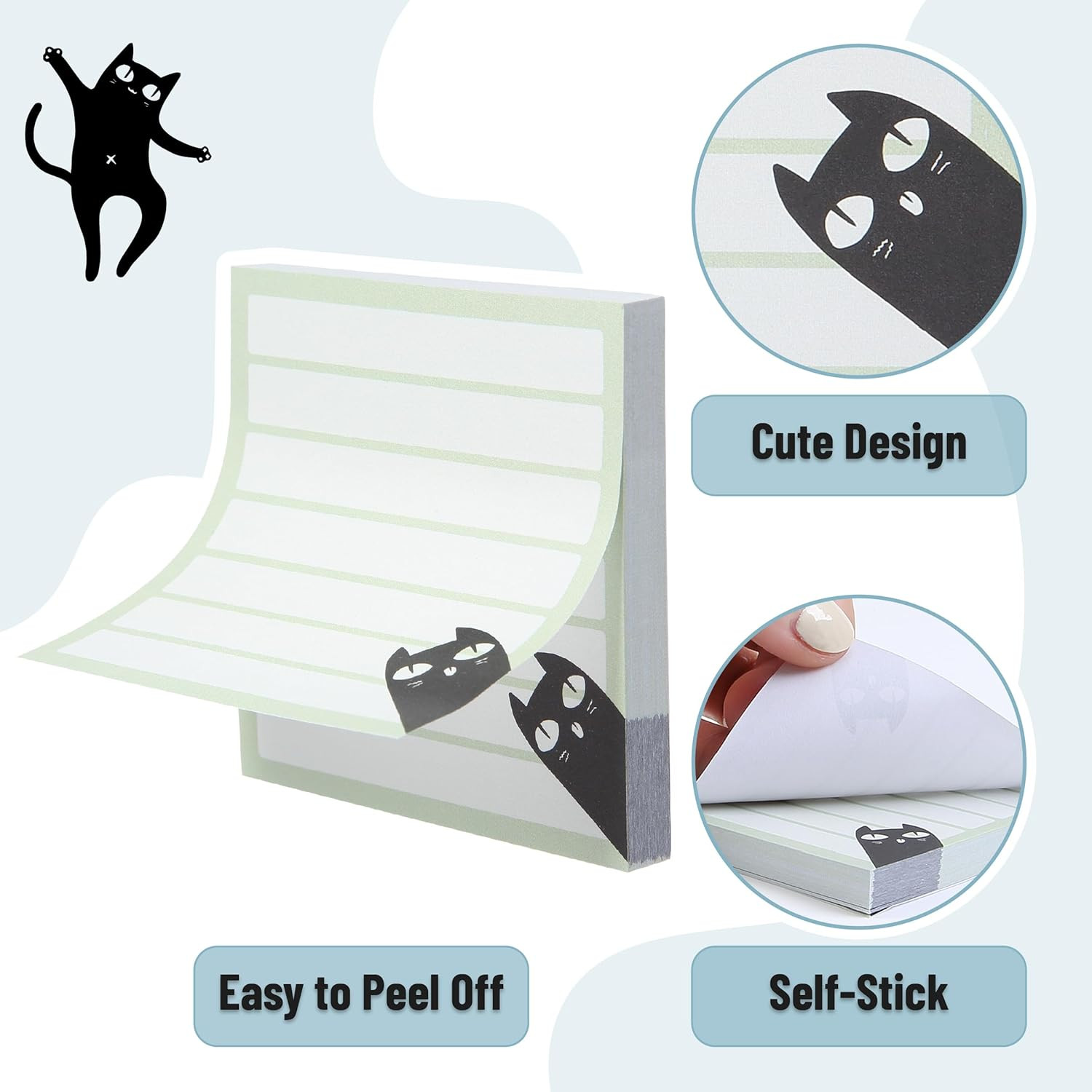 – Black Cat Sticky Notes Set, 3″ X 3″, 6 Pads, 480 Sheets, Black Cat Sticky Note