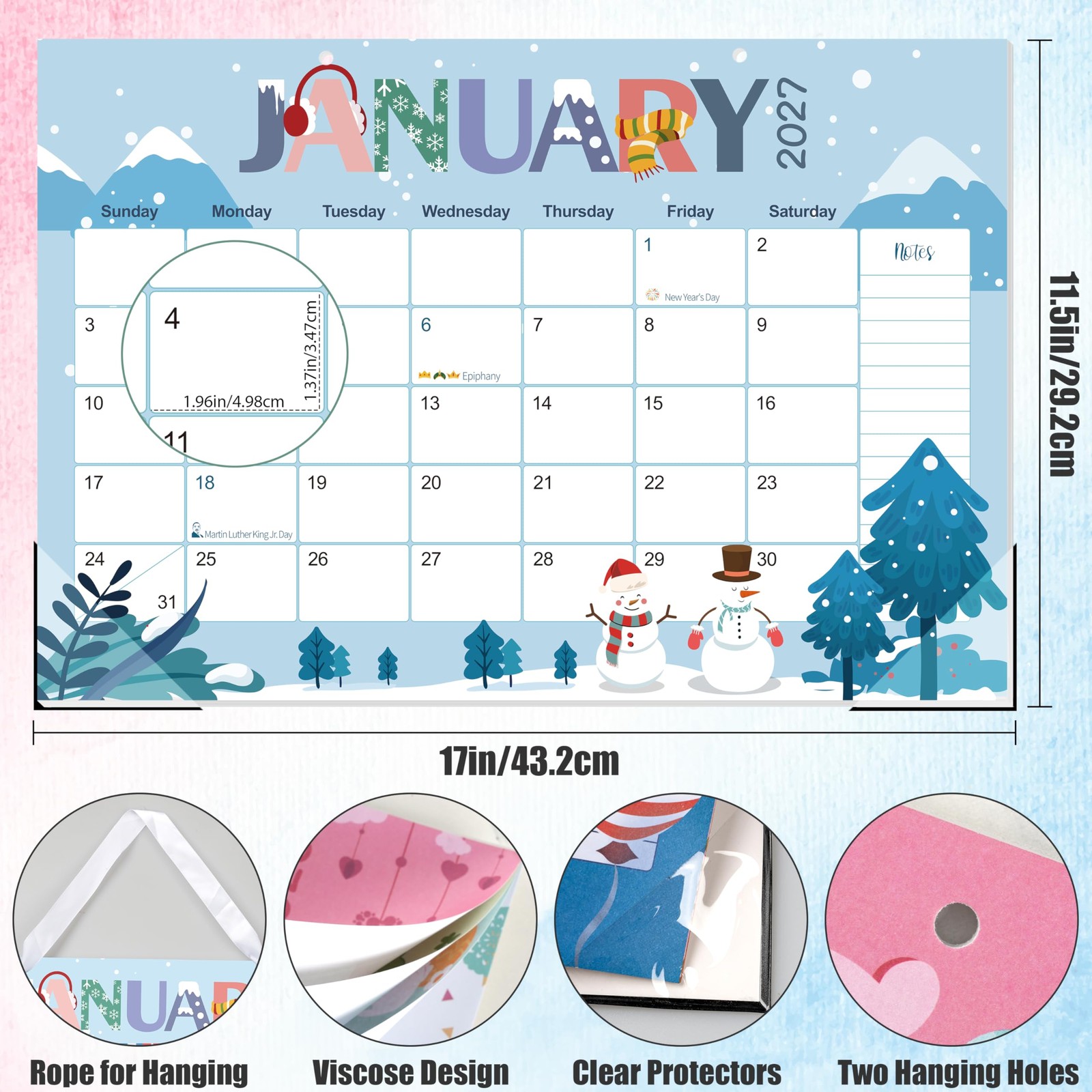 Guasslee Desk Calendar 2026-2027, 19-Month School 17″x11.5″, Jun 19month blue