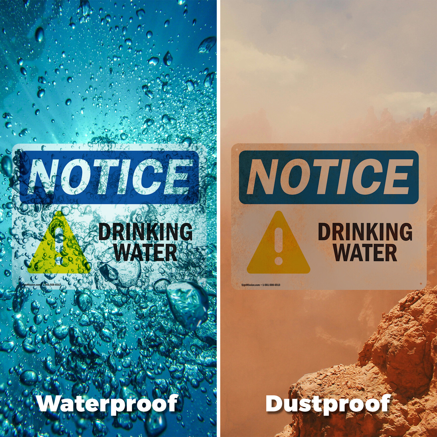 (2 Pack) Drinking Water OSHA Notice Sign Decal Metal Plastic