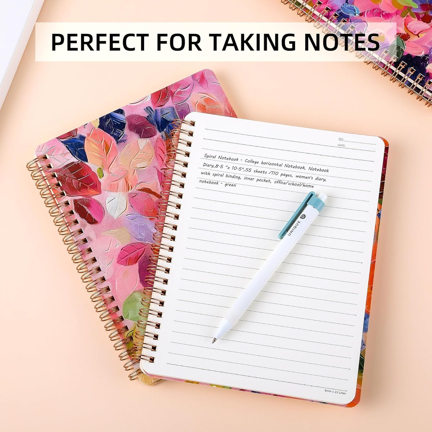 Spiral Notebook for Women 8.25 x 6.25in Hardcover 160 Lined Pages Large Pockets