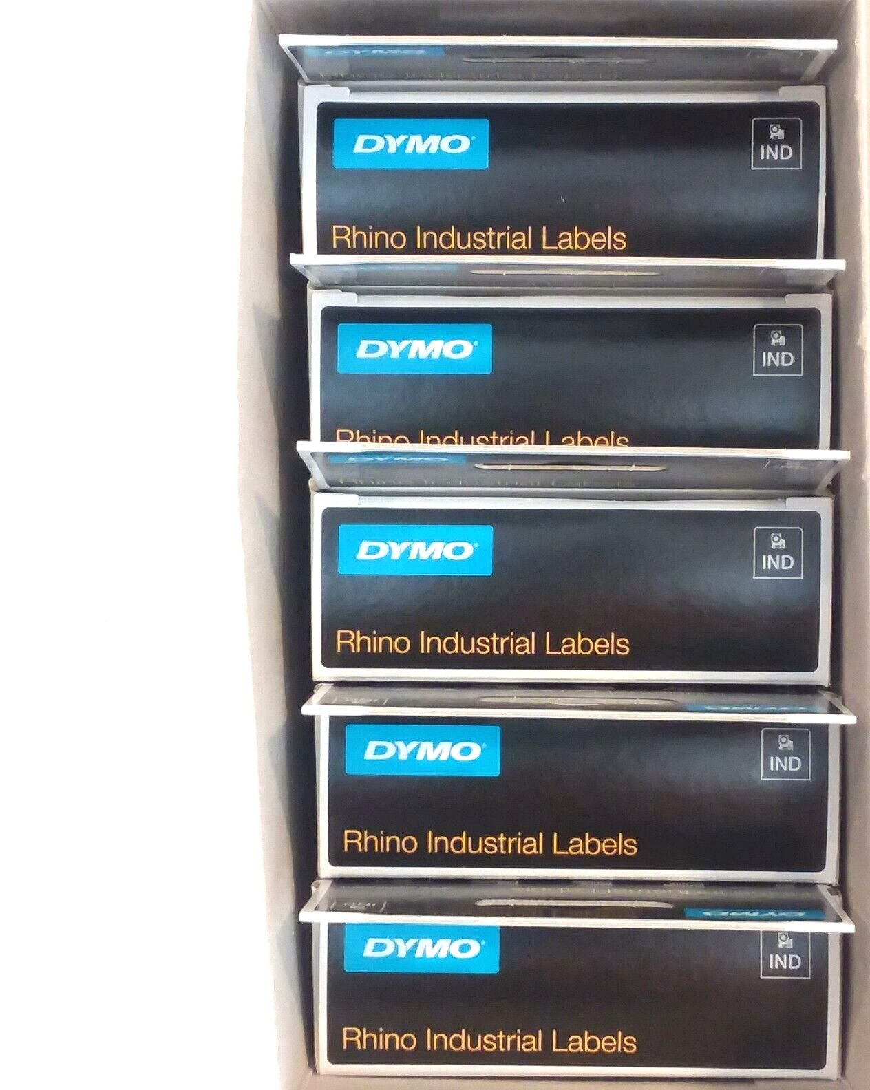 Lot of 5 DYMO 1805430 Rhino Pro Industrial Black On WHITE Vinyl 1″ x 18′ Labels