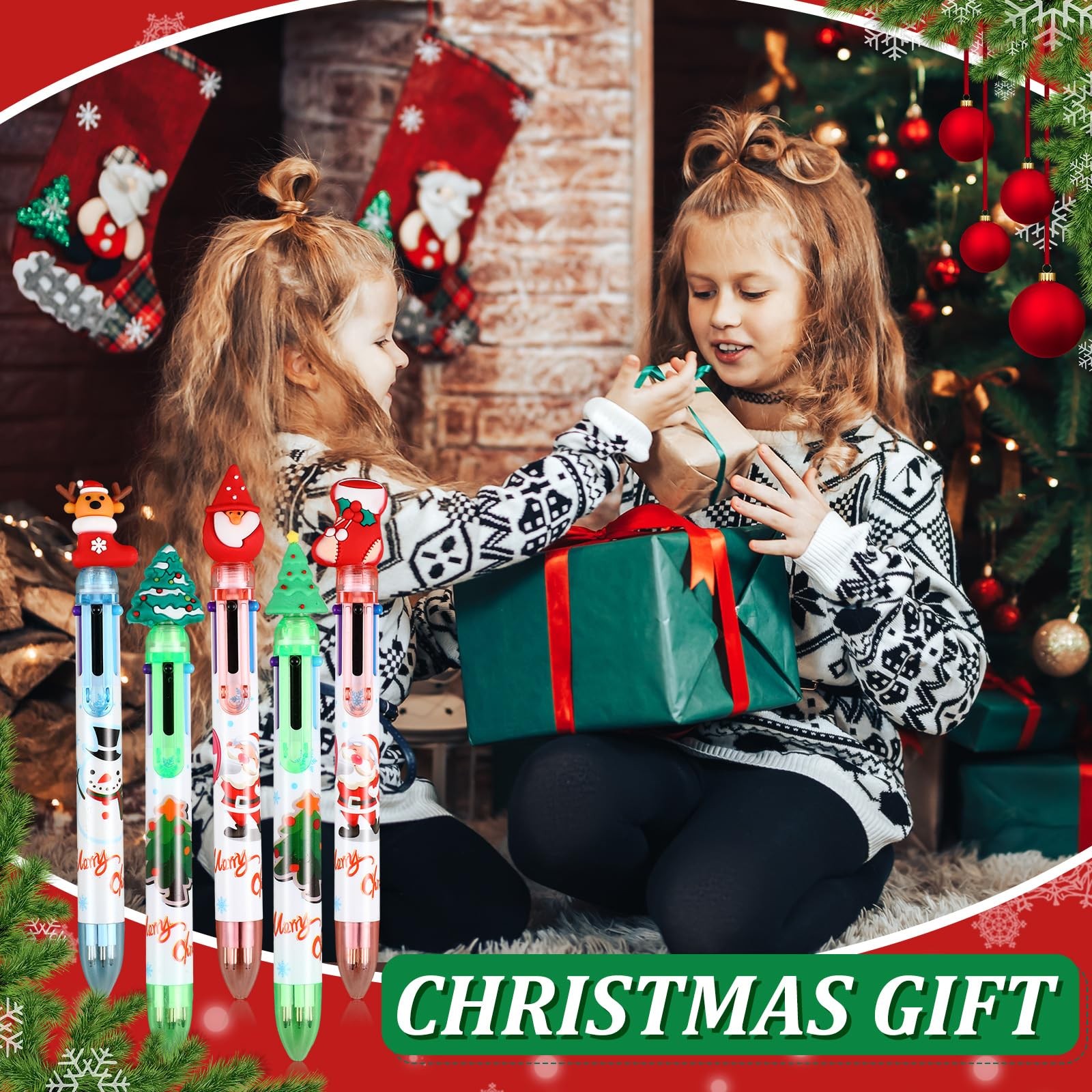 100 Pcs Christmas Multicolor Ballpoint Pen Bulk Retractable 6 in 1 Pens Xmas …