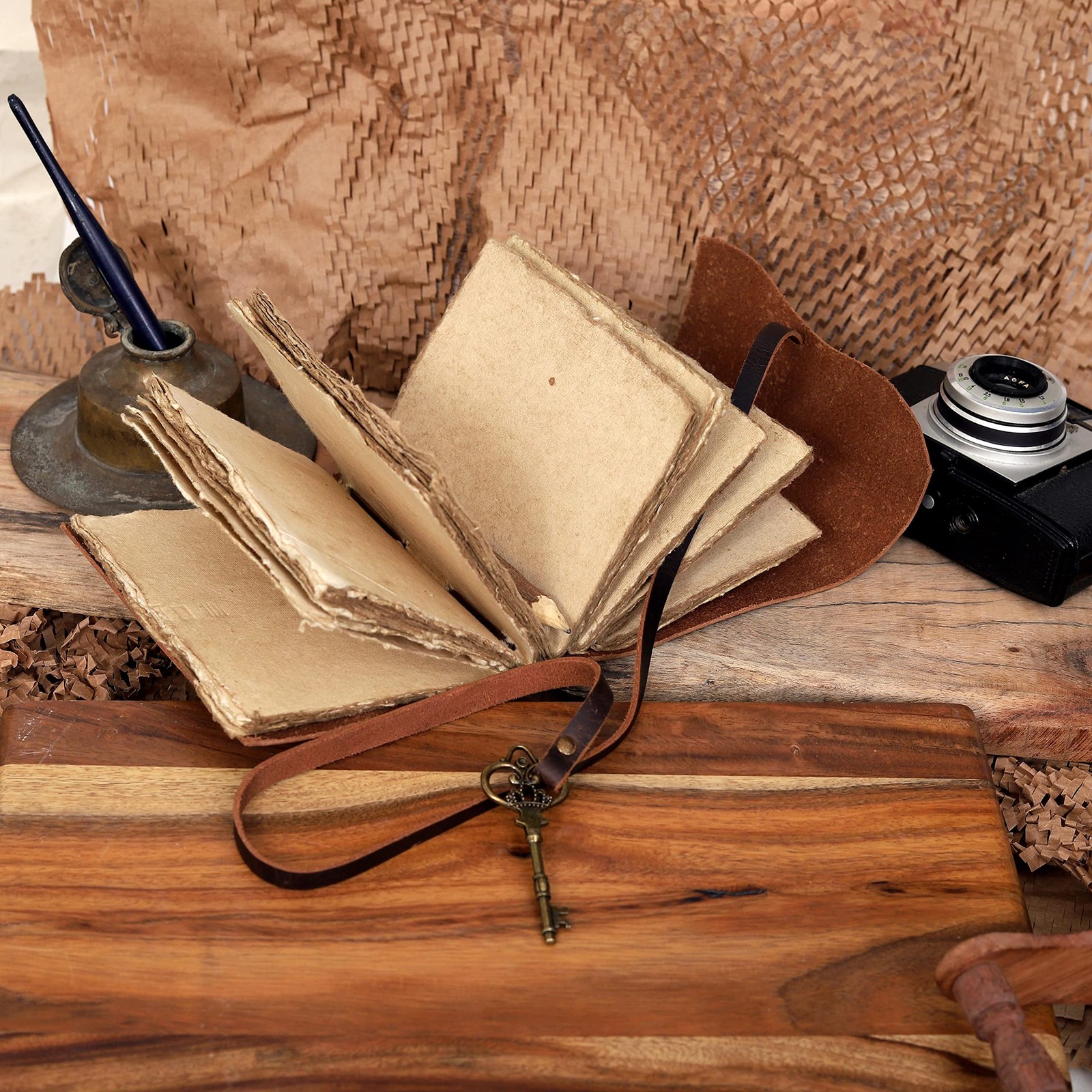 Leather Journal with Deckle Edge Paper 180 GSM Blank Notebook Dark Brown