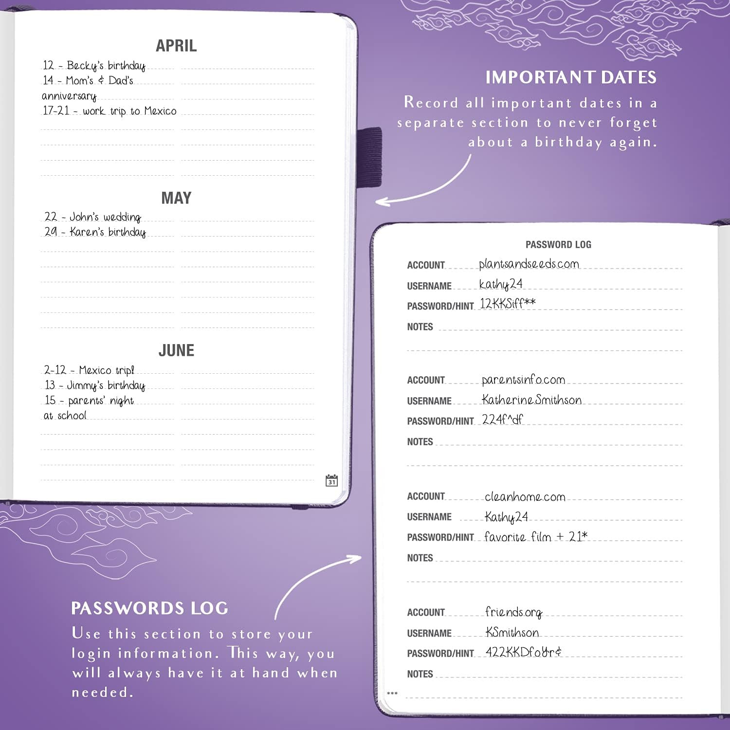 Legend Planner Address Book with Medium (5.2" x 7.7"), Purple