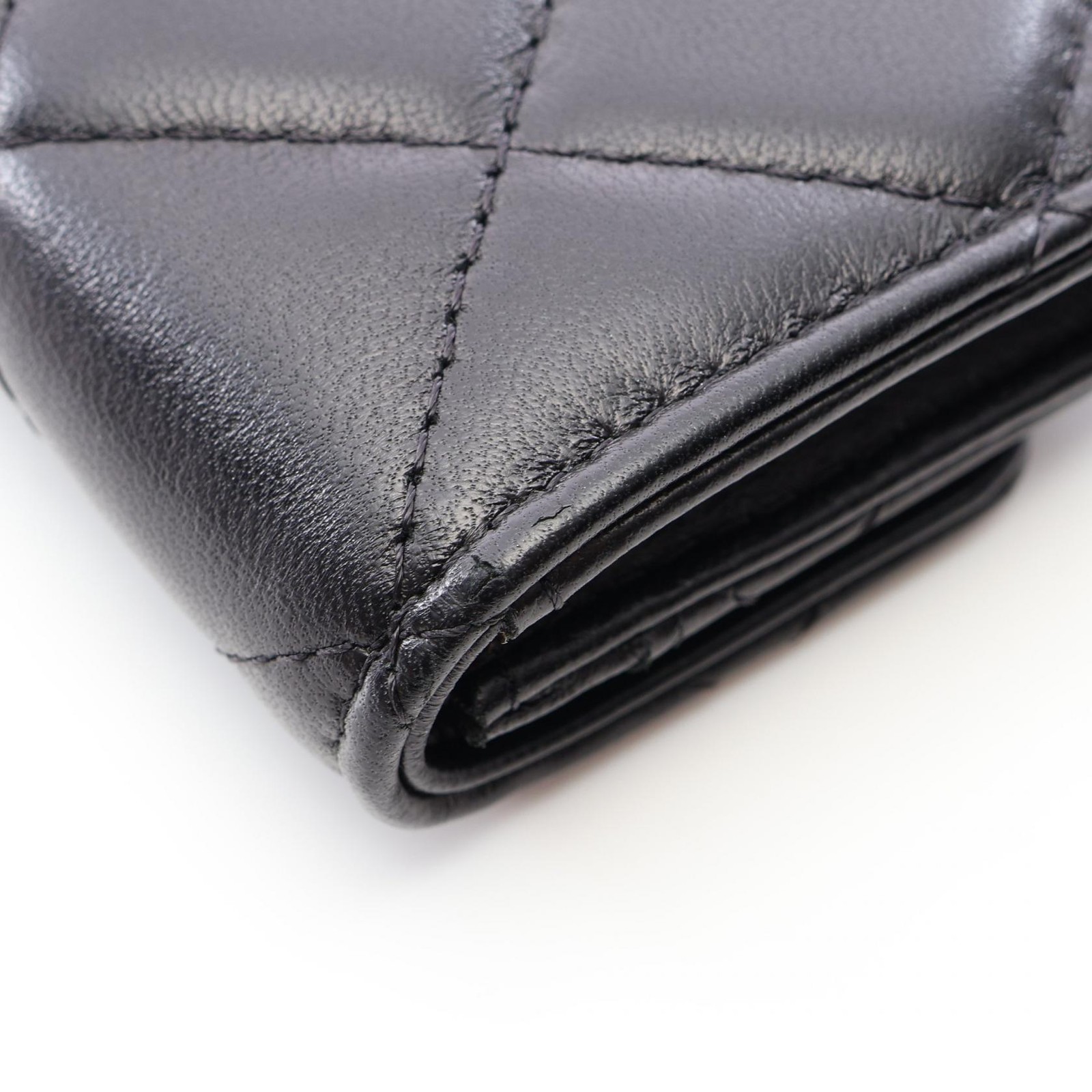 CHANEL Matelasse Card Case Holder Lambskin sheep leather Black GHW Used Women CC