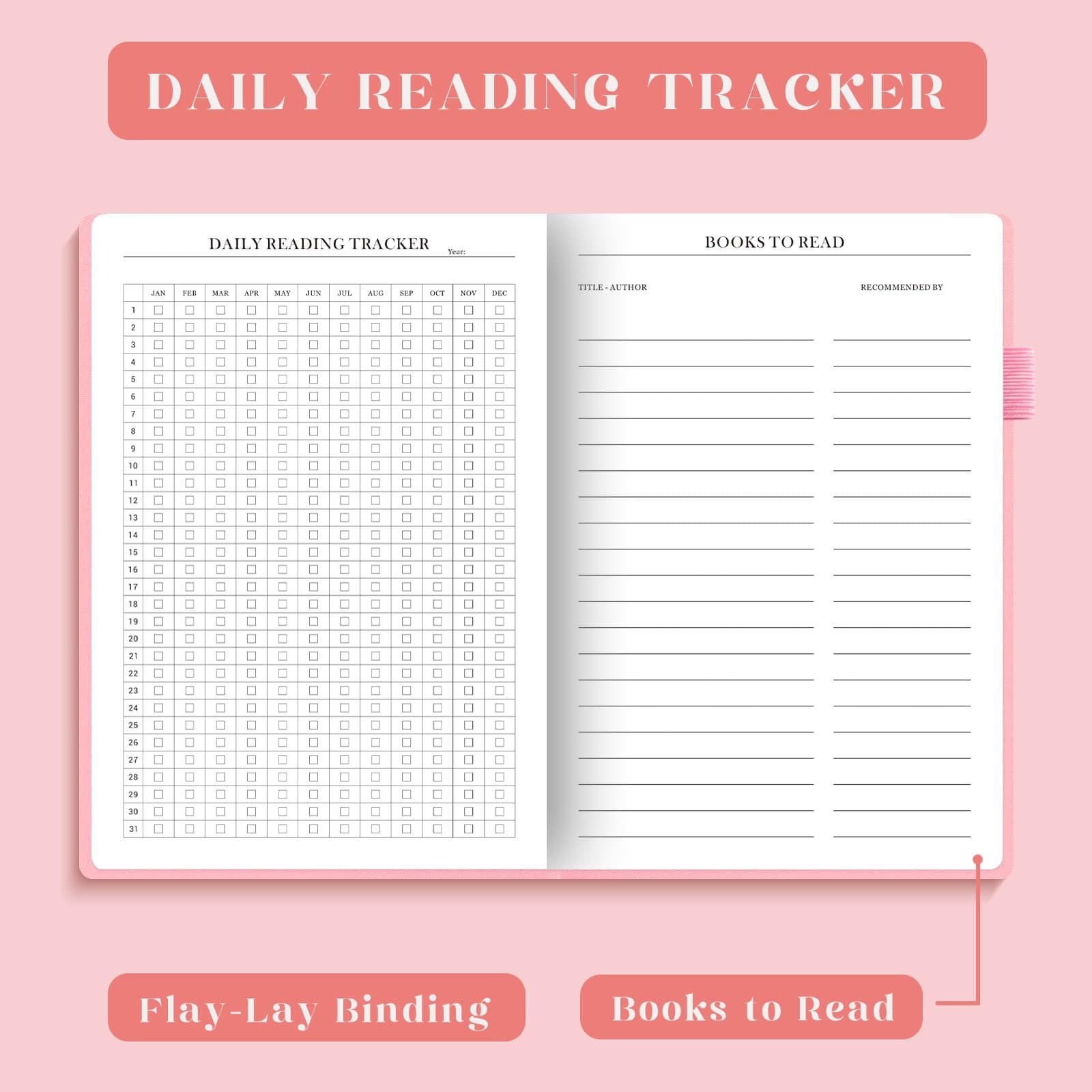 Pink Reading Journal Elegant Book Log Reviews Progress Tracker Gifts Readers