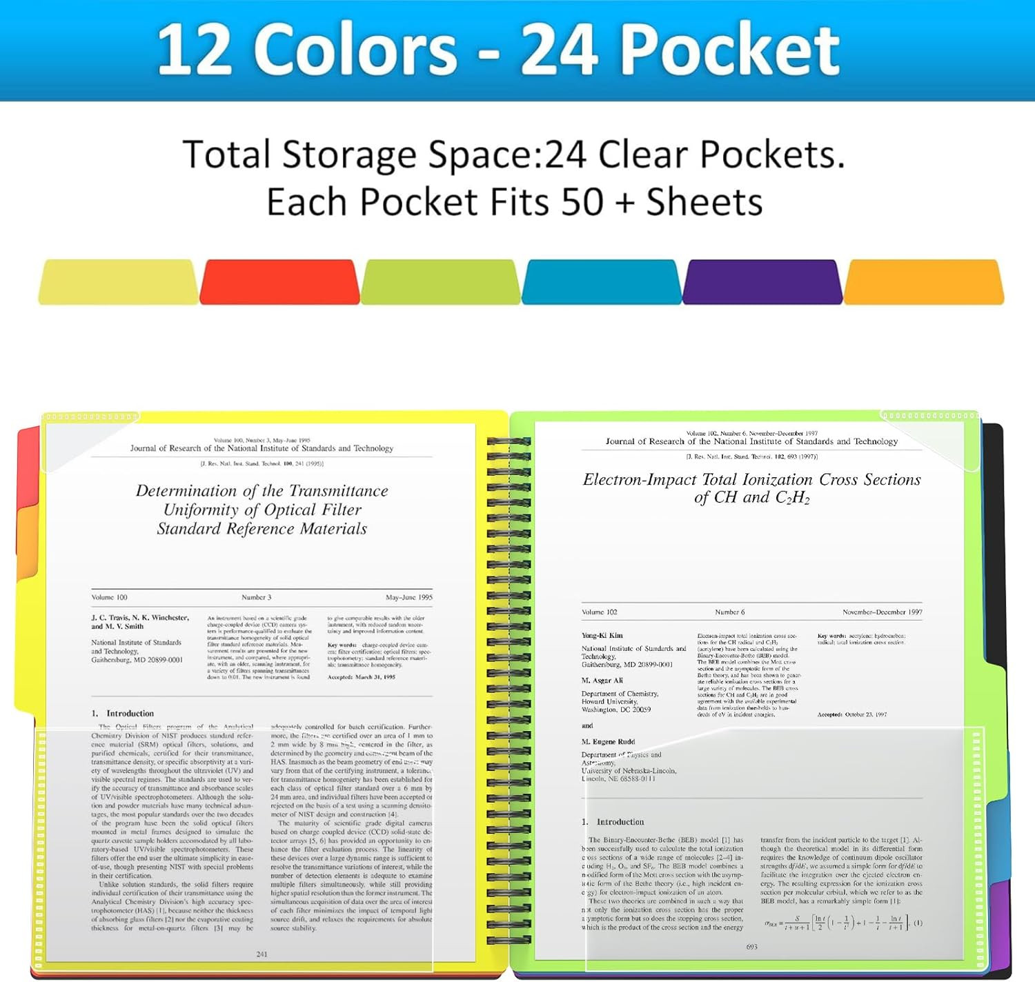 Multi-Color 12 Pocket Plastic Folder Binder with Dividers for Office and School