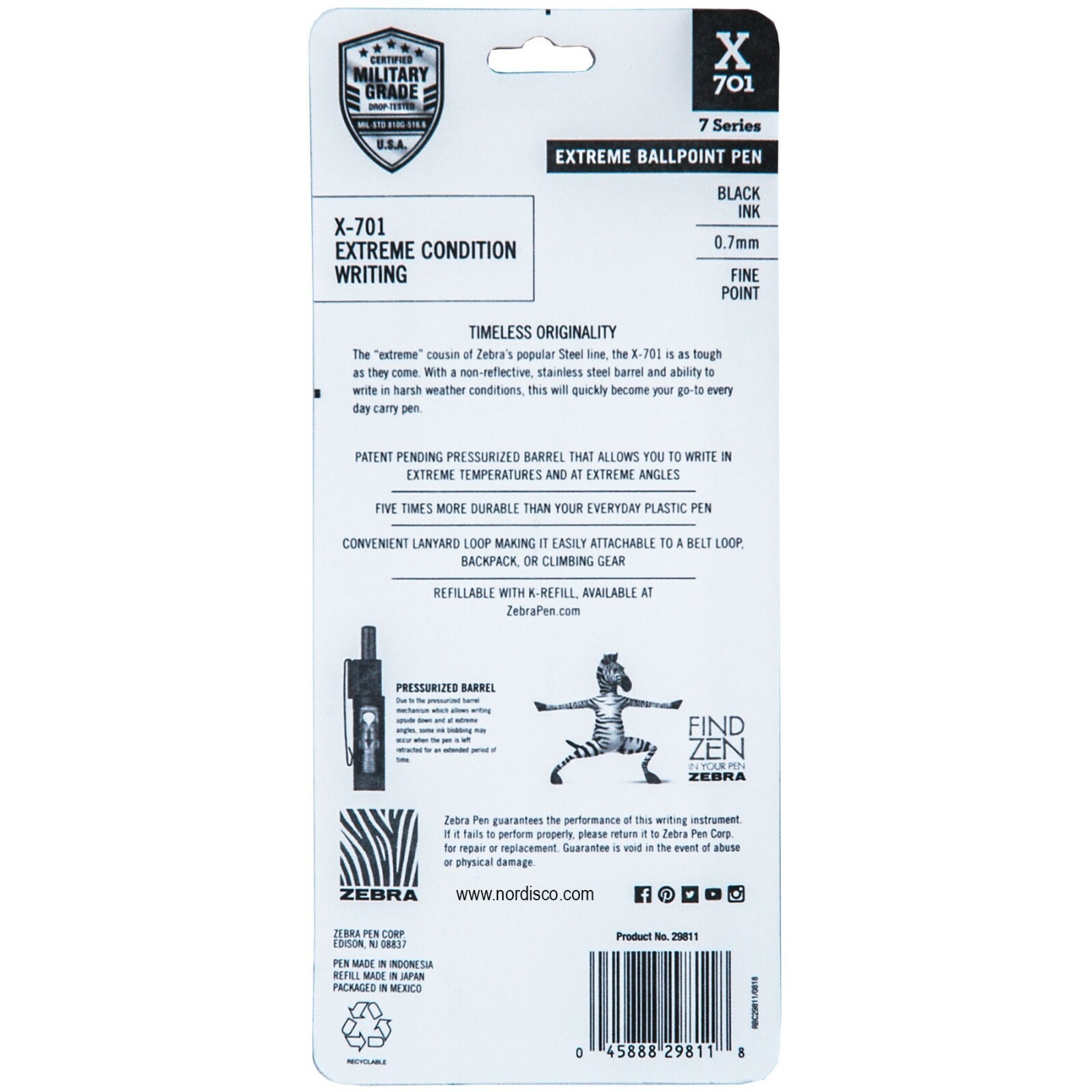 Zebra X701 0.7mm Extreme Ballpoint Pen, Black Ink, With 2 Extra Refills