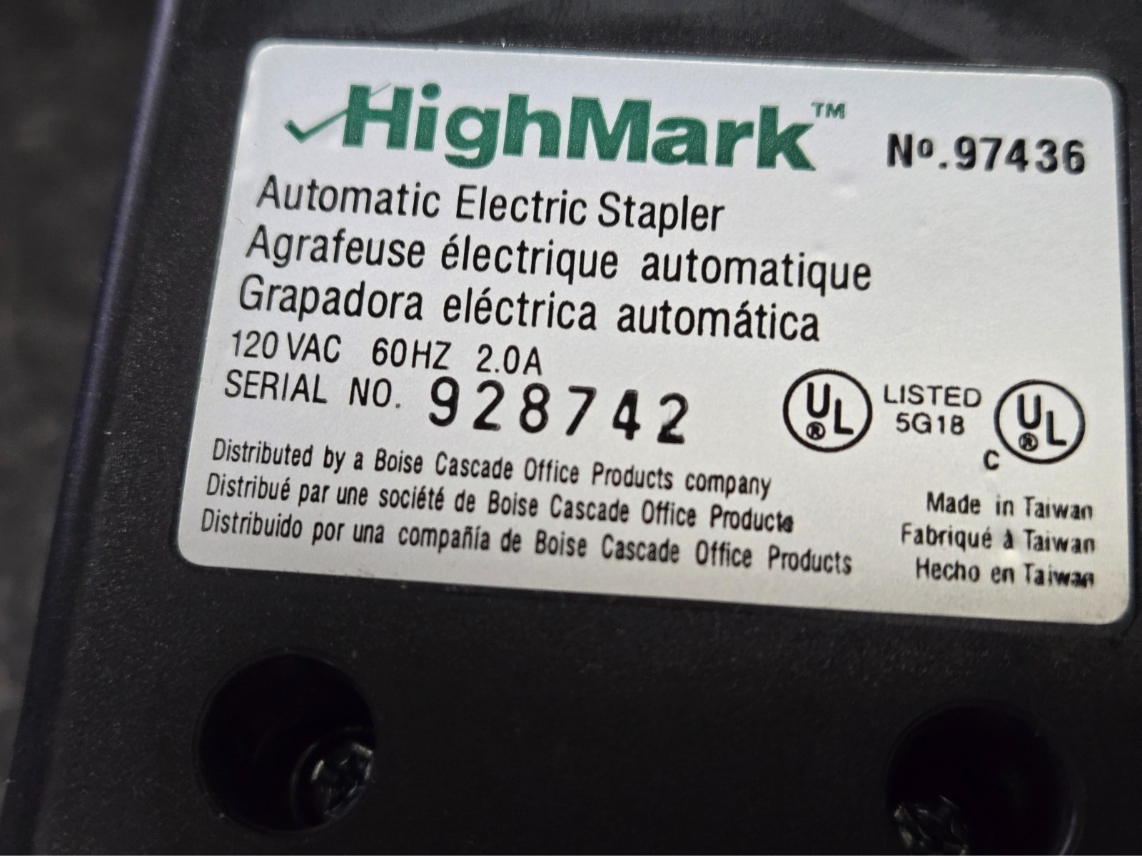 HighMark 97436 Automatic Electric Stapler Tested Working (Office Depot brand)