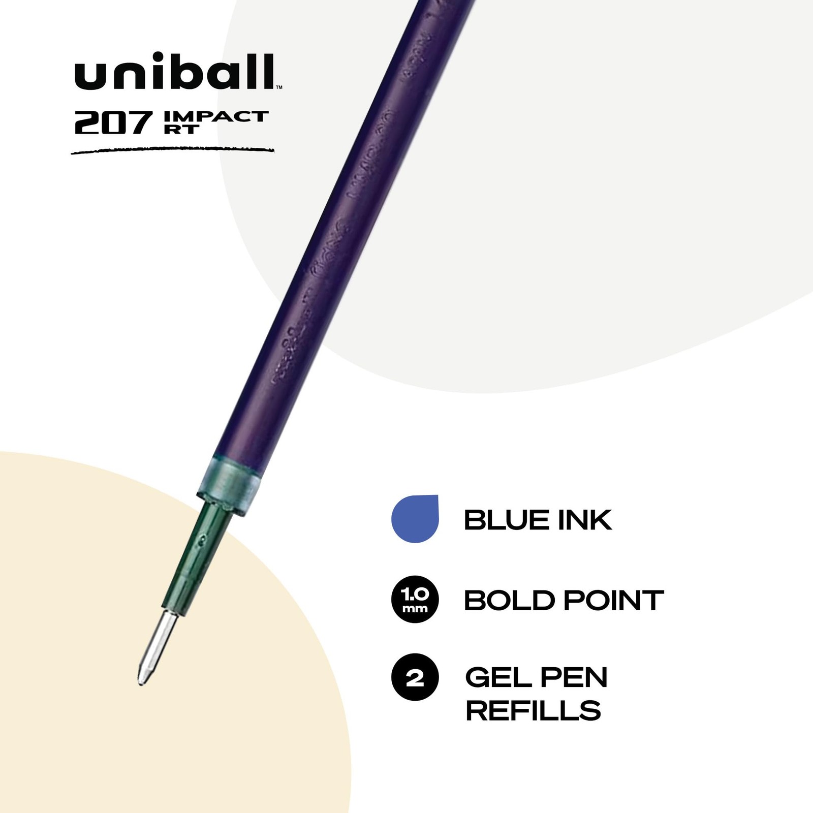 uniball 207 Impact RT Gel Pen Refills, Bold Point 1 Count (Pack of 2), Blue