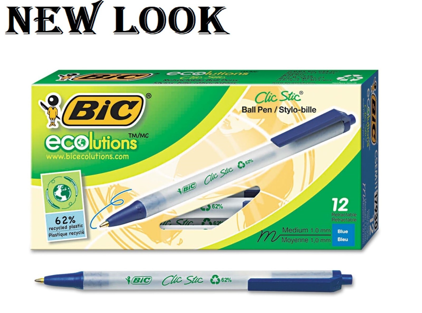 BIC Ecolutions Clic Stic Blue Ballpoint Pens Medium Point (1.0mm) 12-Count Pack