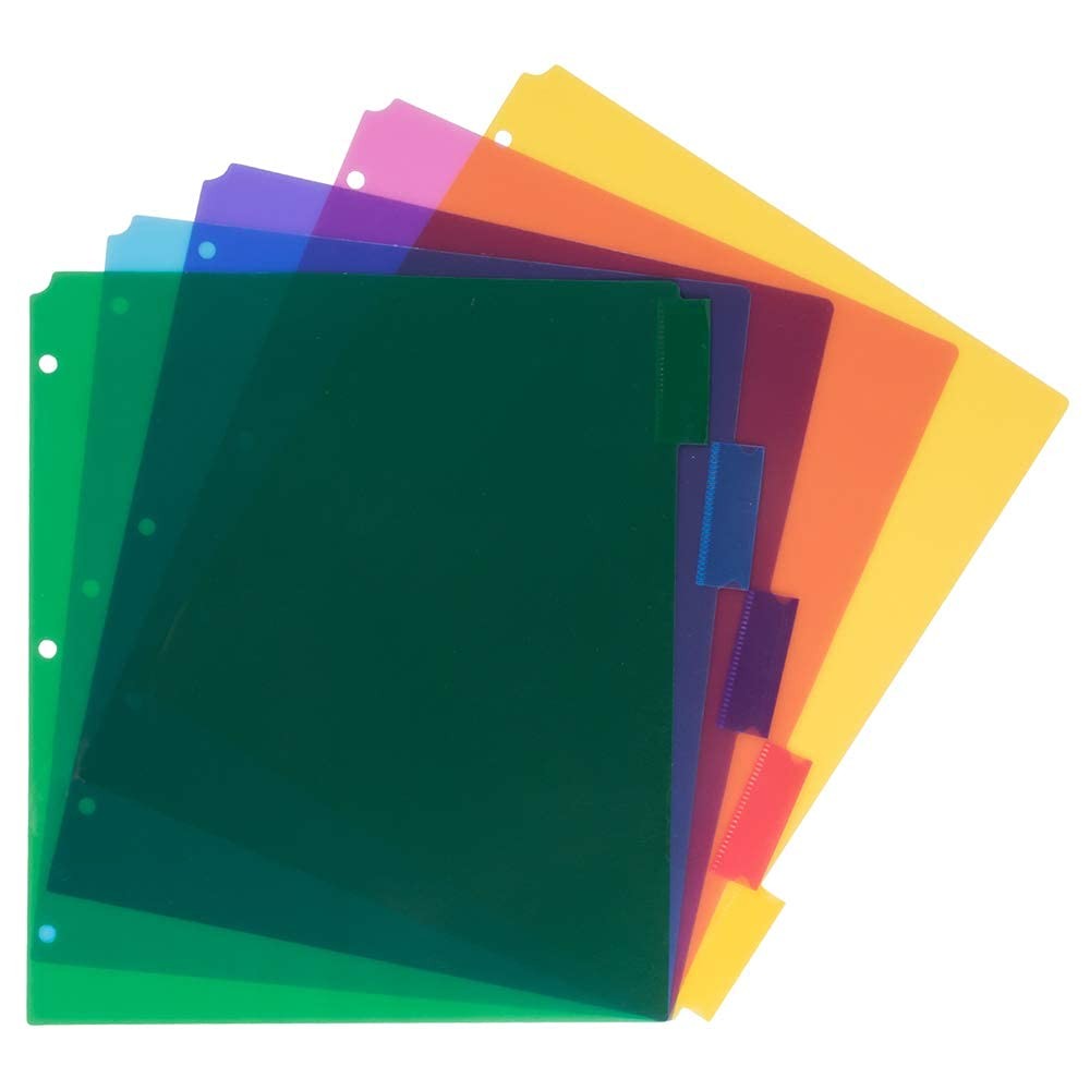 Plastic Dividers With Tabs, 5 Pack, Assorted Colors, Letter Size