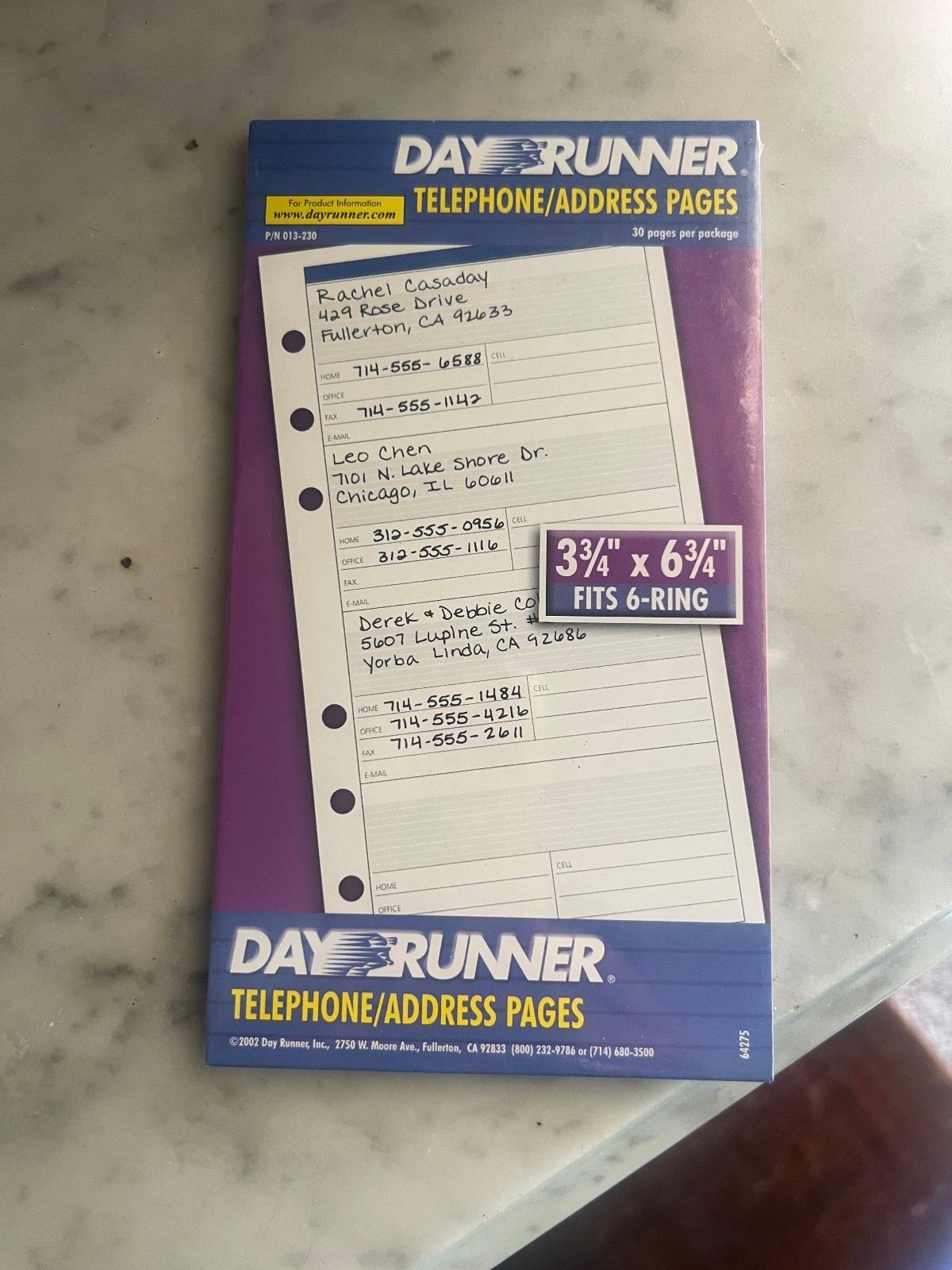 Day Runner Telephone Address 30 Pages with 6 Ring 3 3/4″ x 6 3/4″ 2002